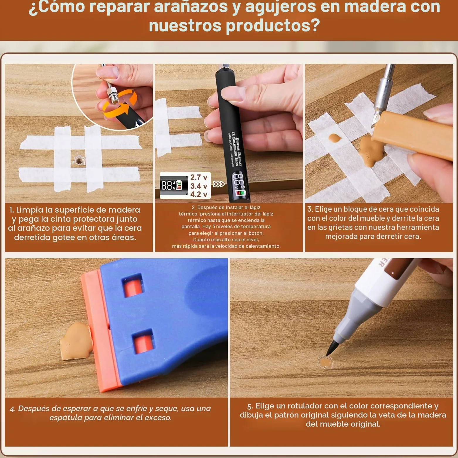 Reparación de laminados, juego de reparación de suelos de vinilo, cera dura, juego de reparación de madera, masilla de madera, agujeros, reparación de arañazos para laminado, parqué, reparación de