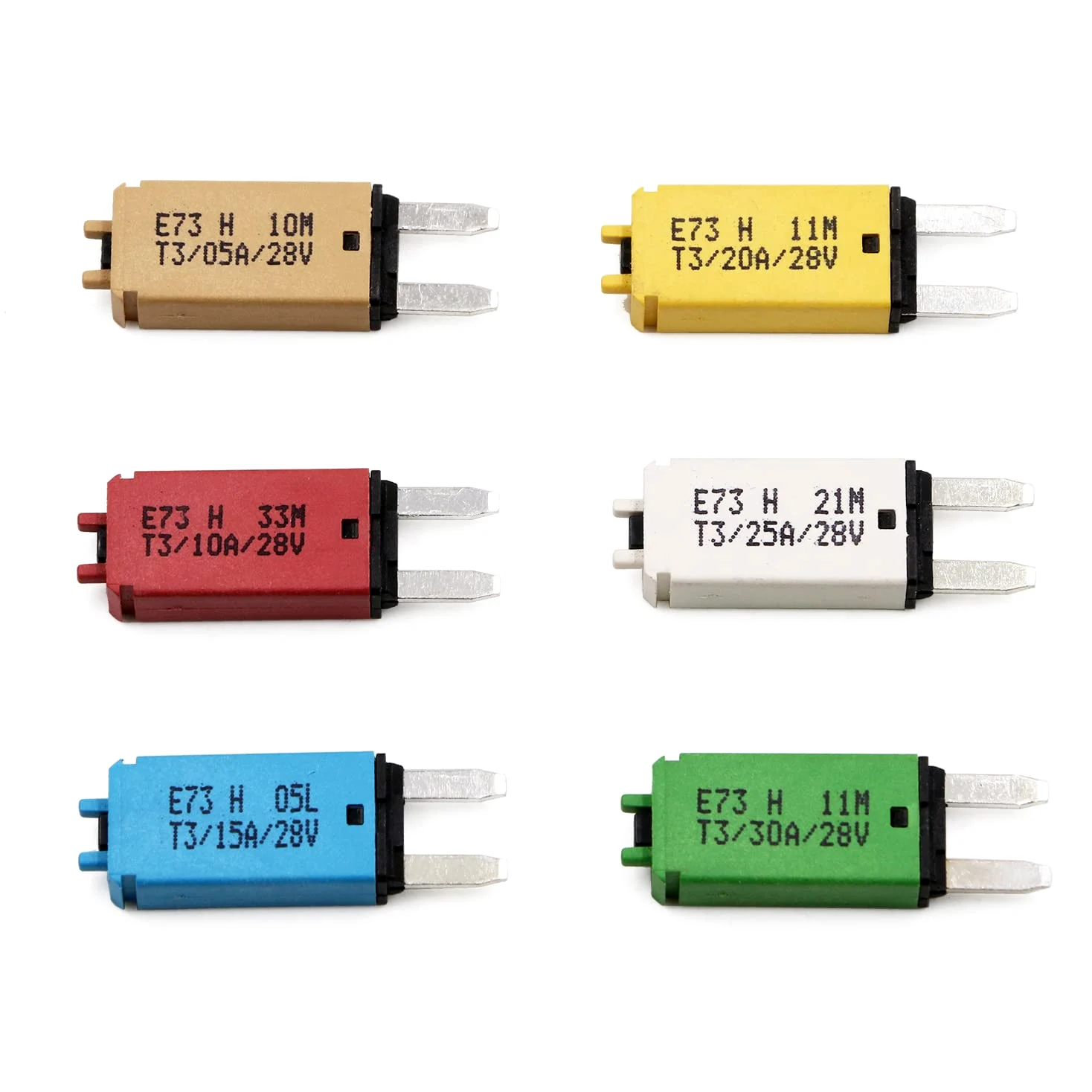 usible de disyuntor ATM estilo hoja de reinicio manual de 12V- 28V cc, disyuntor de fusible reajustable manual (5A, 10A, 15A, 20A, 25A, 30A mixto, paquete de 6)