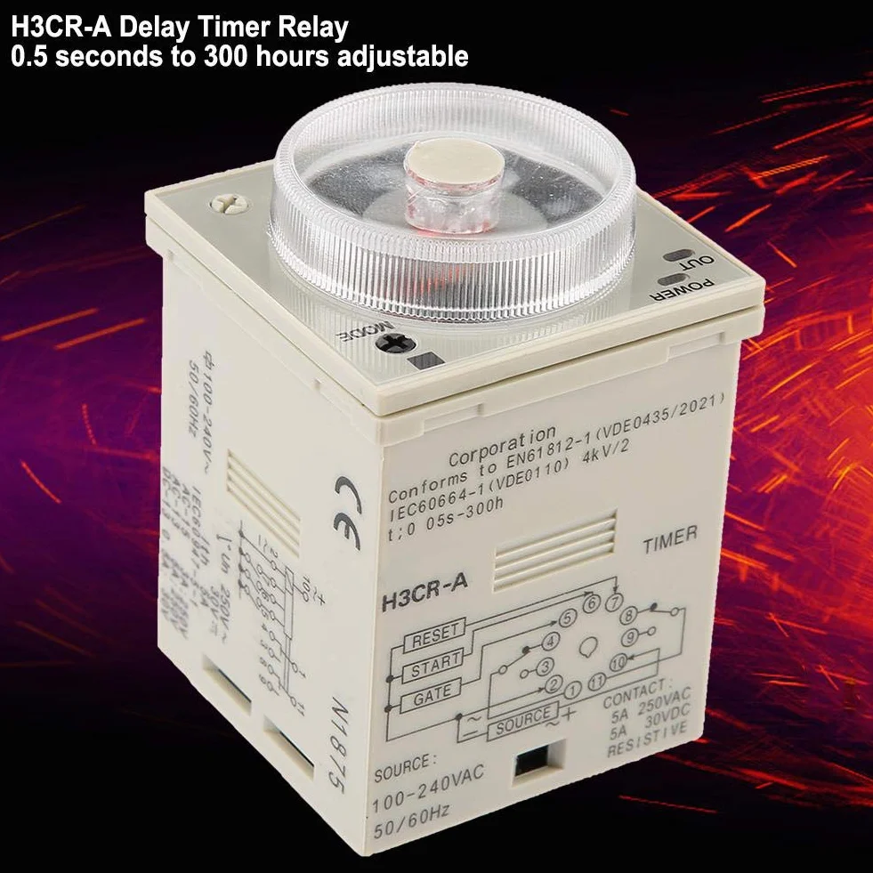 H3CR-A 11-Pin rango de tiempo de temporizador de retardo ajustable 100-240VAC 100-125VDC 0.5S-300H relé de tiempo de control de perilla