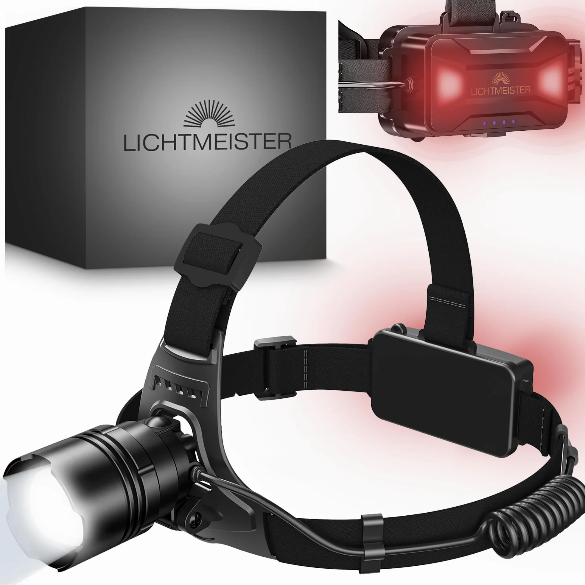 LICHTMEISTER® Linterna (1000 lúmenes, batería de 4000 mAh) – Flash LED alta potencia - Linterna potente recargable y extremadamente brillante (Lámpara de cabeza)