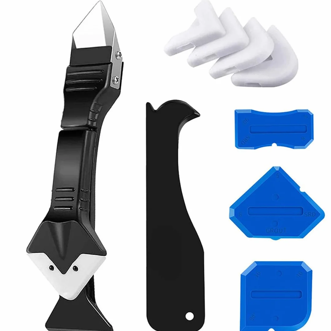 Kit Herramientas Aplicador Silicona, Herramienta de Calafateo Silicona, Removedor de Masas, Raspador Silicona para Juntas y Azulejos