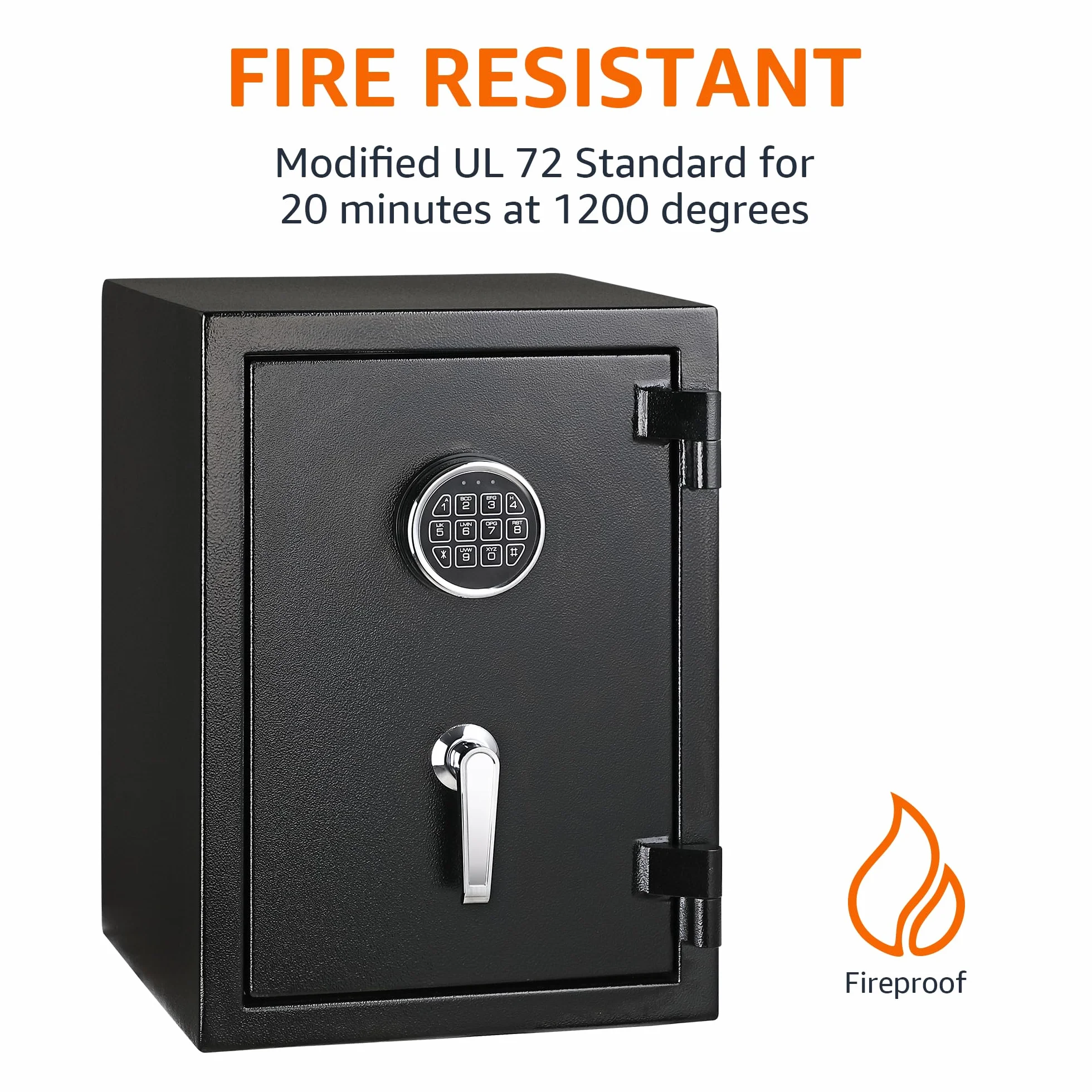 Amazon Basics Caja fuerte resistente a incendios, con teclado electrónico programable, 35 l, negro, 36 x 35 x 50 cm (ancho x prof. x alto)