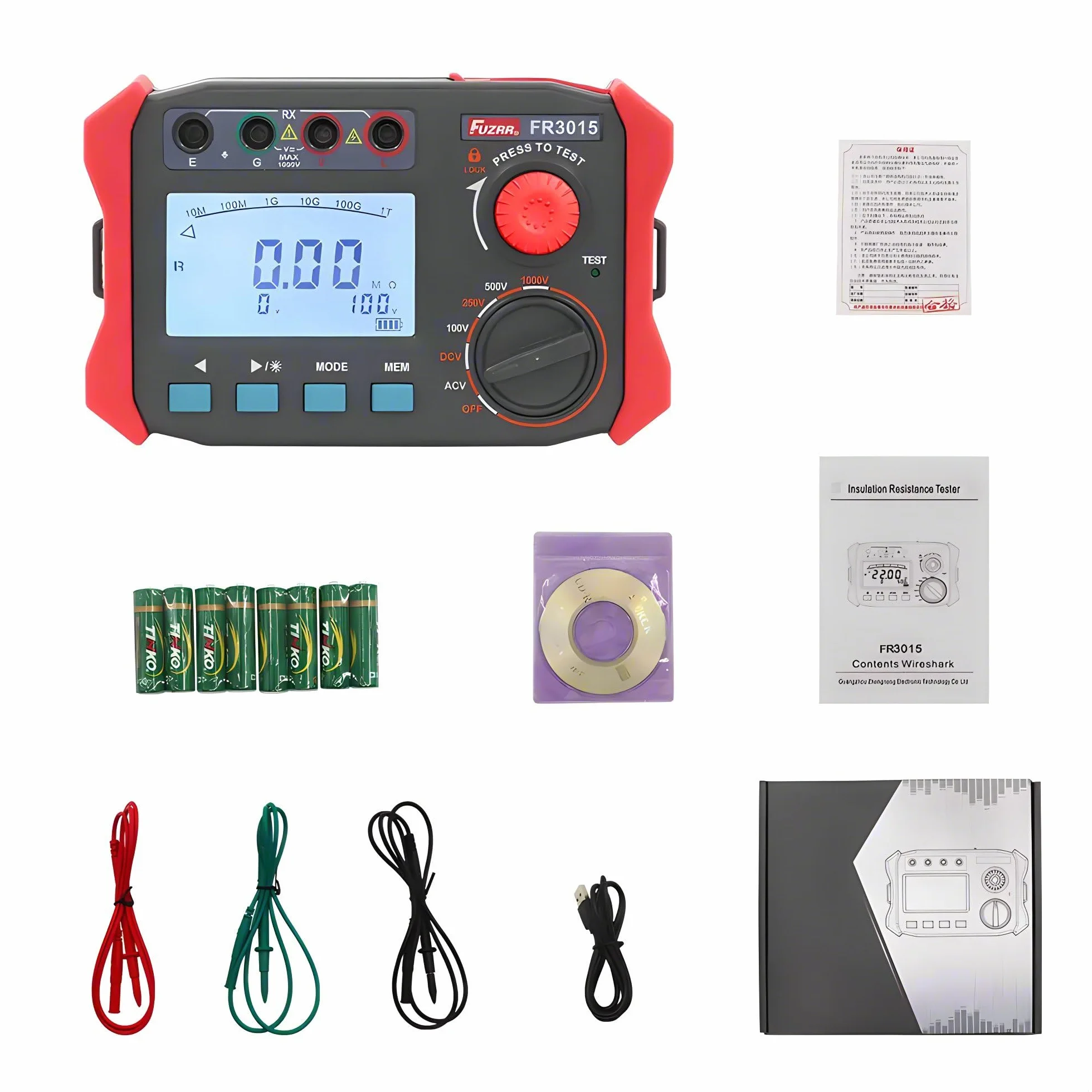 Megaóhmetro FR3015/E Medidor de resistencia de aislamiento 2500V Portátil Megámetro AC DC