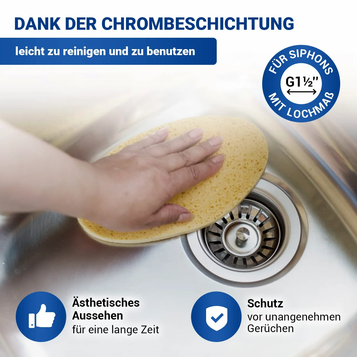 VIOKS Desagüe de Lavabo Con Válvula de Cesta Colador de 70 mm, Regulador de Espacio y Rebosadero