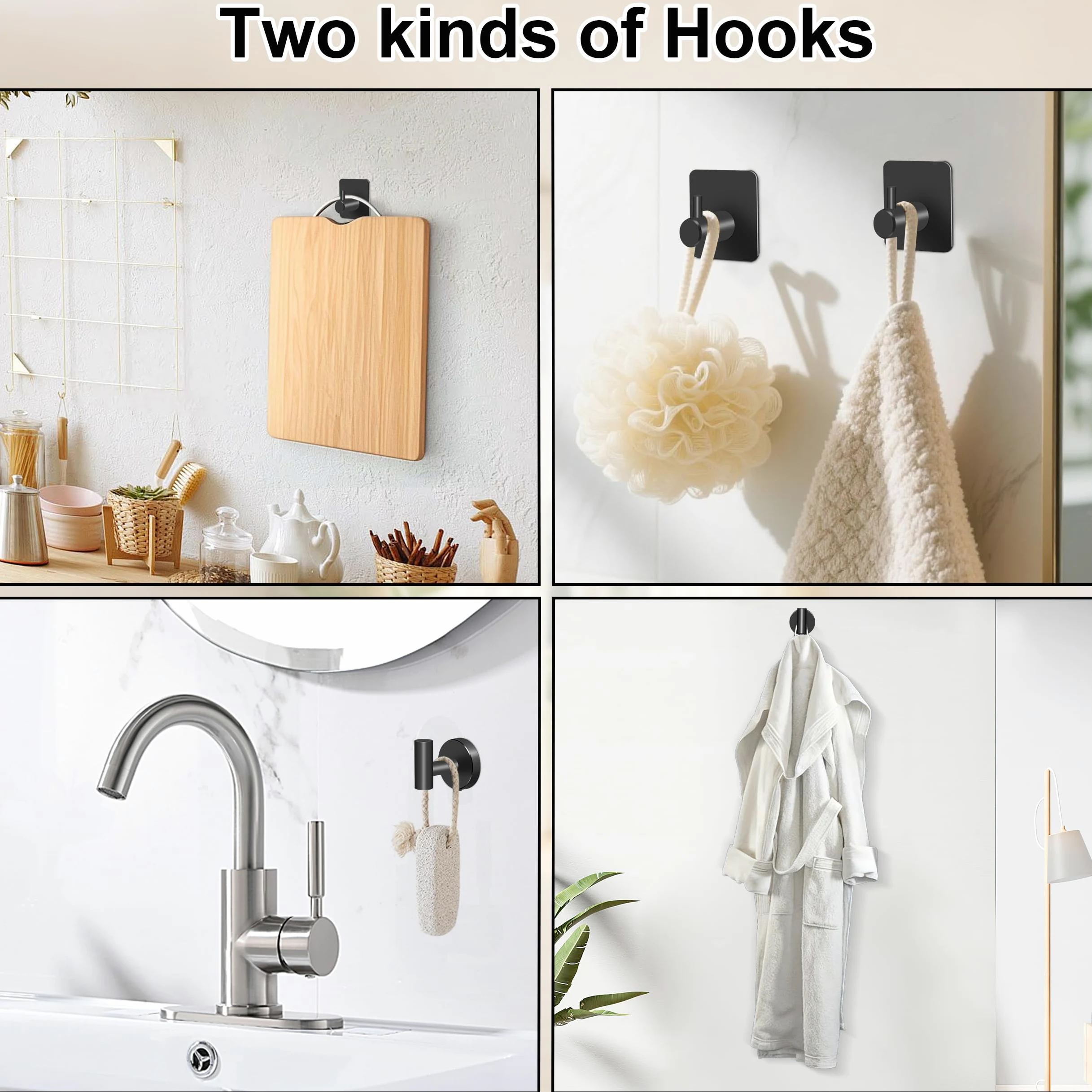 Juego de Toallero de Baño Juego de Herrajes de Baño de Acero Inoxidable Ganchos para Bata para Baño y Cocina 5 Piezas (Negro)