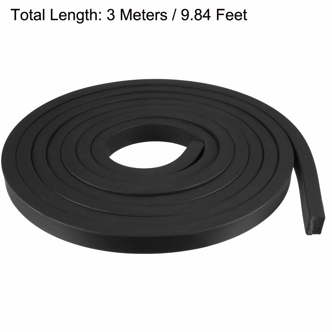 sourcing map Sólido Rectángulo Goma Sello Tira 15mm Wide 10mm Grosor, 3 Metros Largo Negro