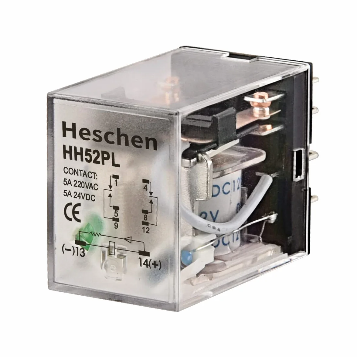 Heschen, Bobina de relé de 12 V CC, para aplicaciones generales, serie HH52P, 5 A, 220 V CA/24 V CC, DPDT, terminales de 8 pines