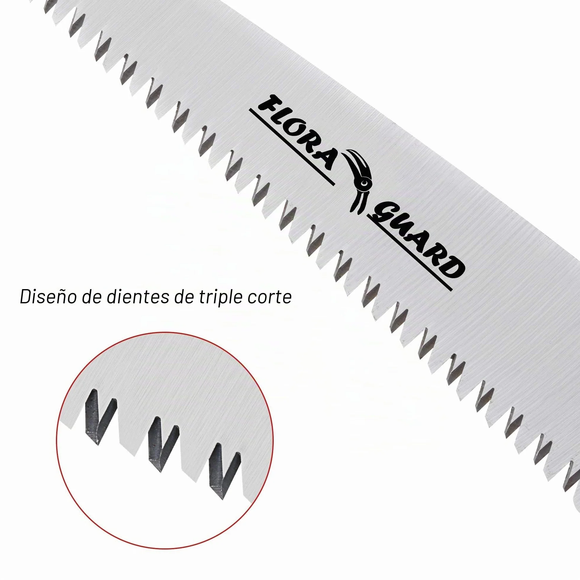 FLORA GUARD Serrucho de poda 195 mm SK5 hoja endurecida, sierra plegable con mango TPR y cierre de seguridad