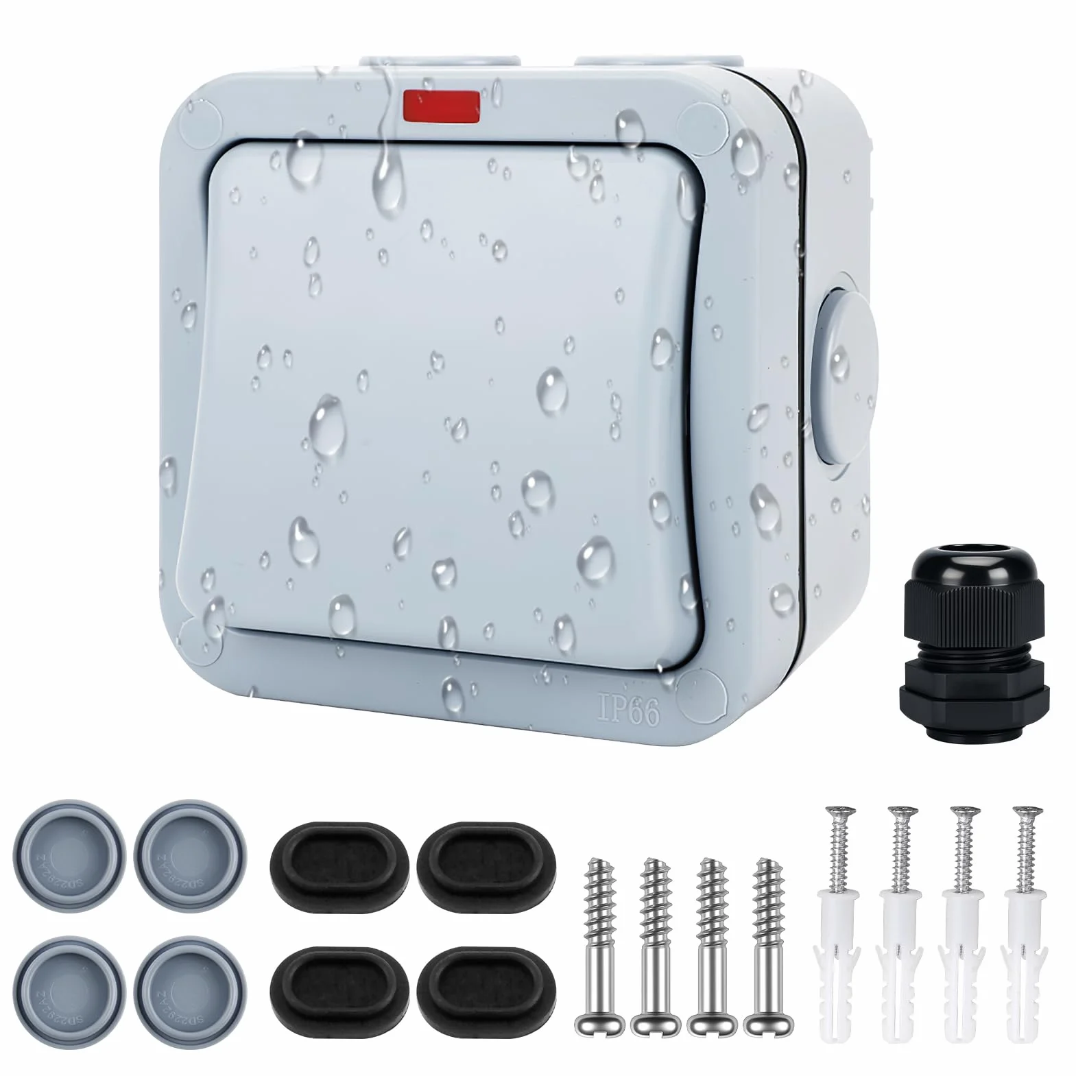Interruptor de Pared Impermeable IP66 20A Universal Resistente a la Intemperie con Cubierta Antipolvo para Exteriores Jardín Taller