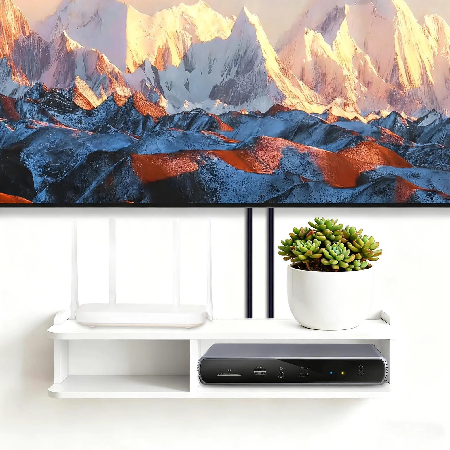 DAZZLEEX - Caja de almacenamiento para router WiFi, 50 cm, sin perforación, para sala de estar, TV, decodificador, reproductor de DVD