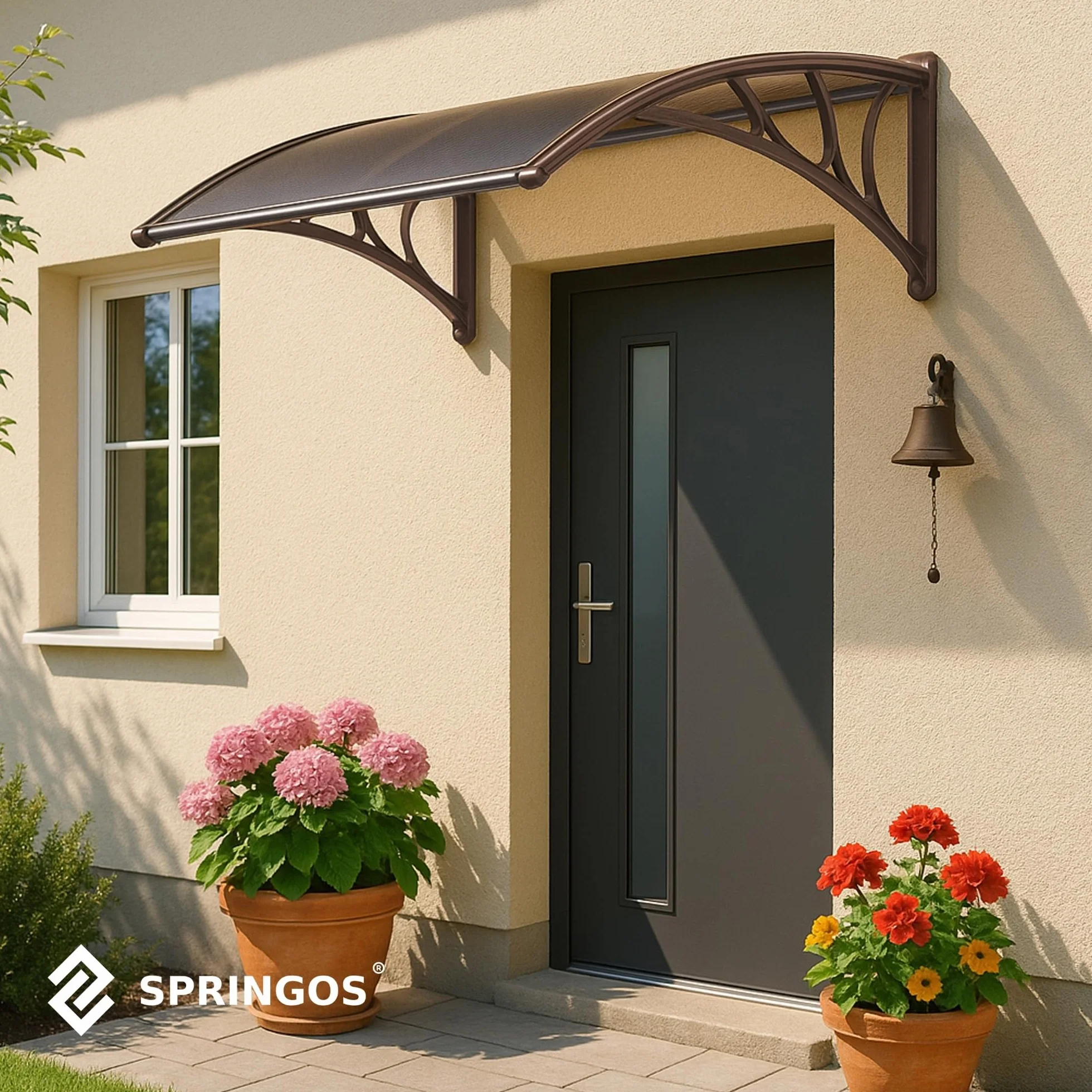 SPRINGOS Marquesina para puerta de entrada curvada 150x75x23 cm Aluminio Policarbonato