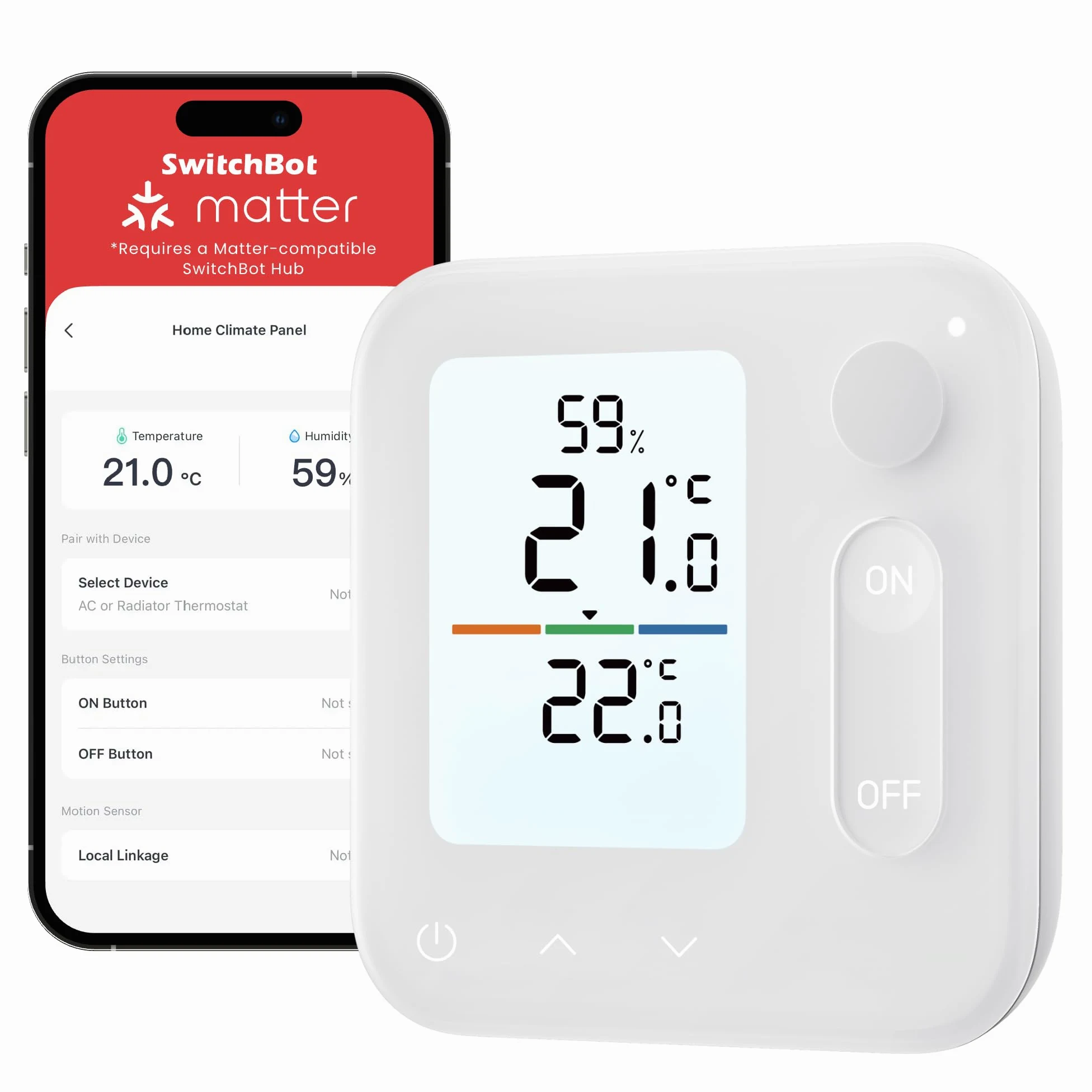 SwitchBot Panel de clima interior, termohigrómetro integrado, optimiza el control de la válvula del radiador, ahorro de energía y costes. Compatible con Apple Home & Home Assistant a través de Matter