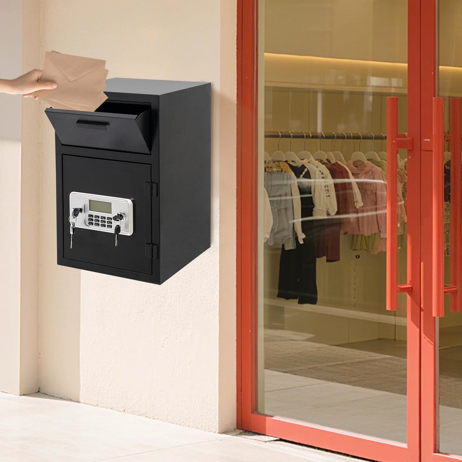 Caja fuerte con ranura de entrada, caja fuerte de seguridad digital con cerradura de combinación y llaves, buzón seguro para oficina de negocios, hogar