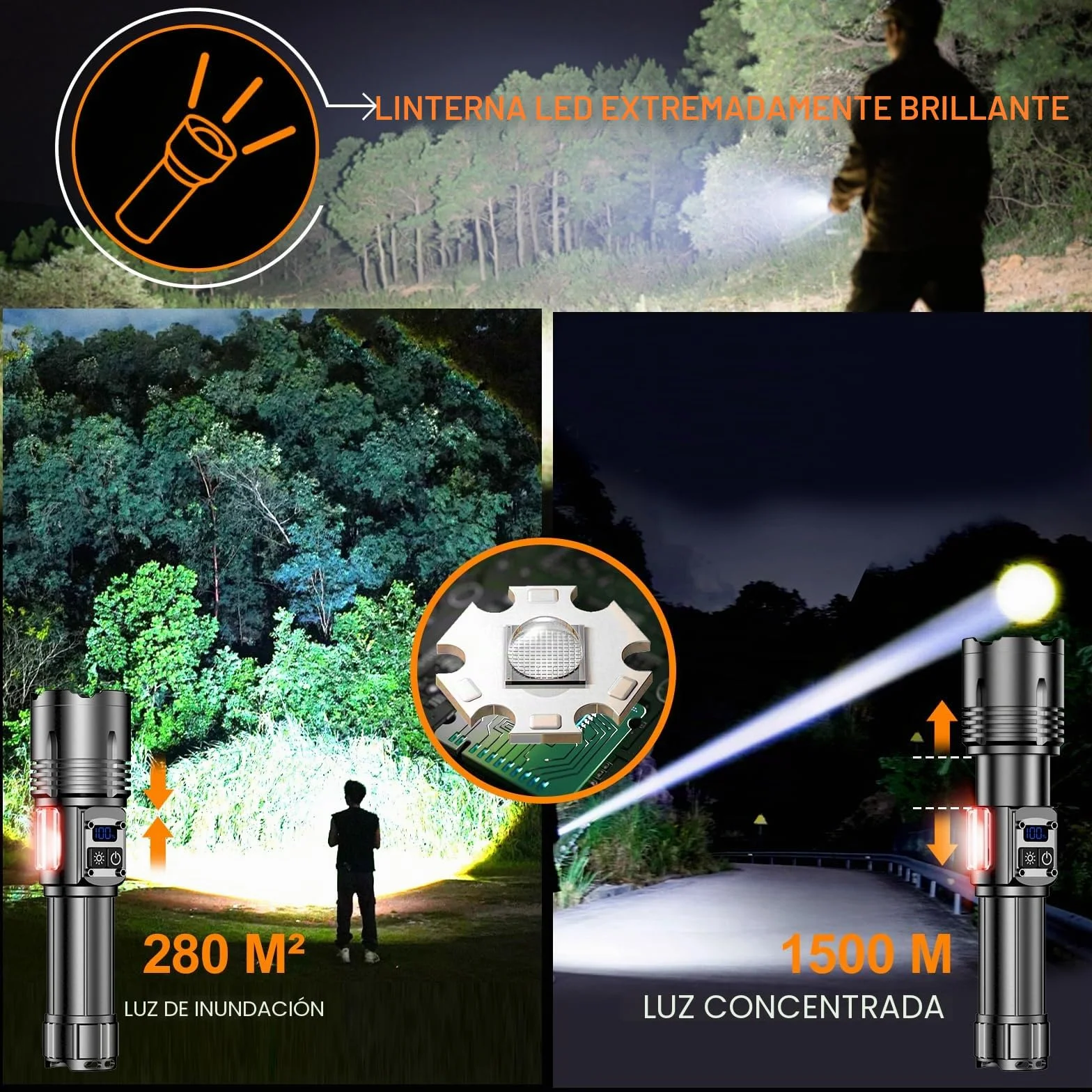 Relybo Linternas Led Alta Potencia, 1000000 Lúmenes Linterna Led Recargable, 2 Interruptores & 9 Modos & Luz Lateral Cob, Linterna Potente Tactica Militar, Linternas Potentes Para Emergencia Camping