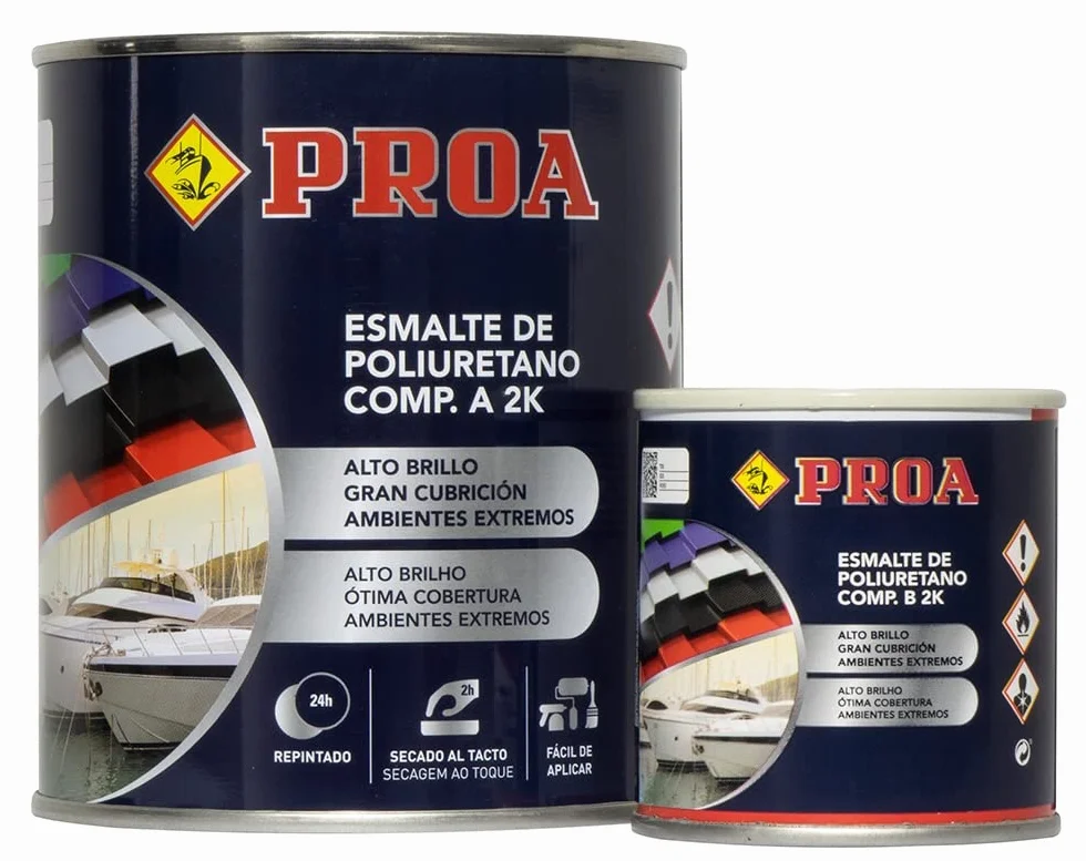 ESMALTE POLIURETANO DOS COMPONENTES BRILLANTE. Transparente. 750ML+100ML. Excelente adherencia para pintar sobre hierro, fibra, cristal, El paquete puede variar