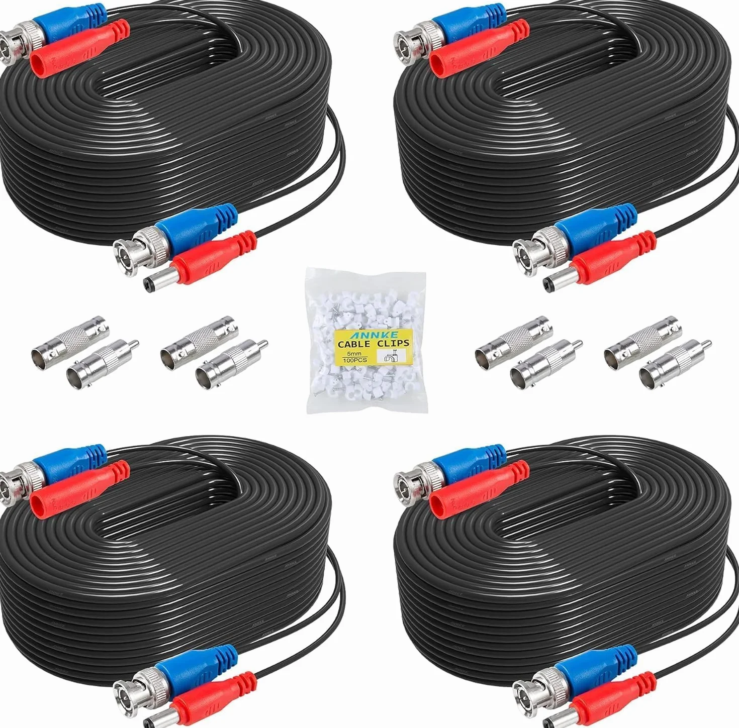 ANNKE 4pcs 30m/100 pies Cable BNC Video, All-in-One BNC Vídeo Extensión Cable con Conector CC Alimentación y Fuente de Alimentación para CCTV Kit Cámara de Vigilancia DVR Sistema Seguridad Hoga