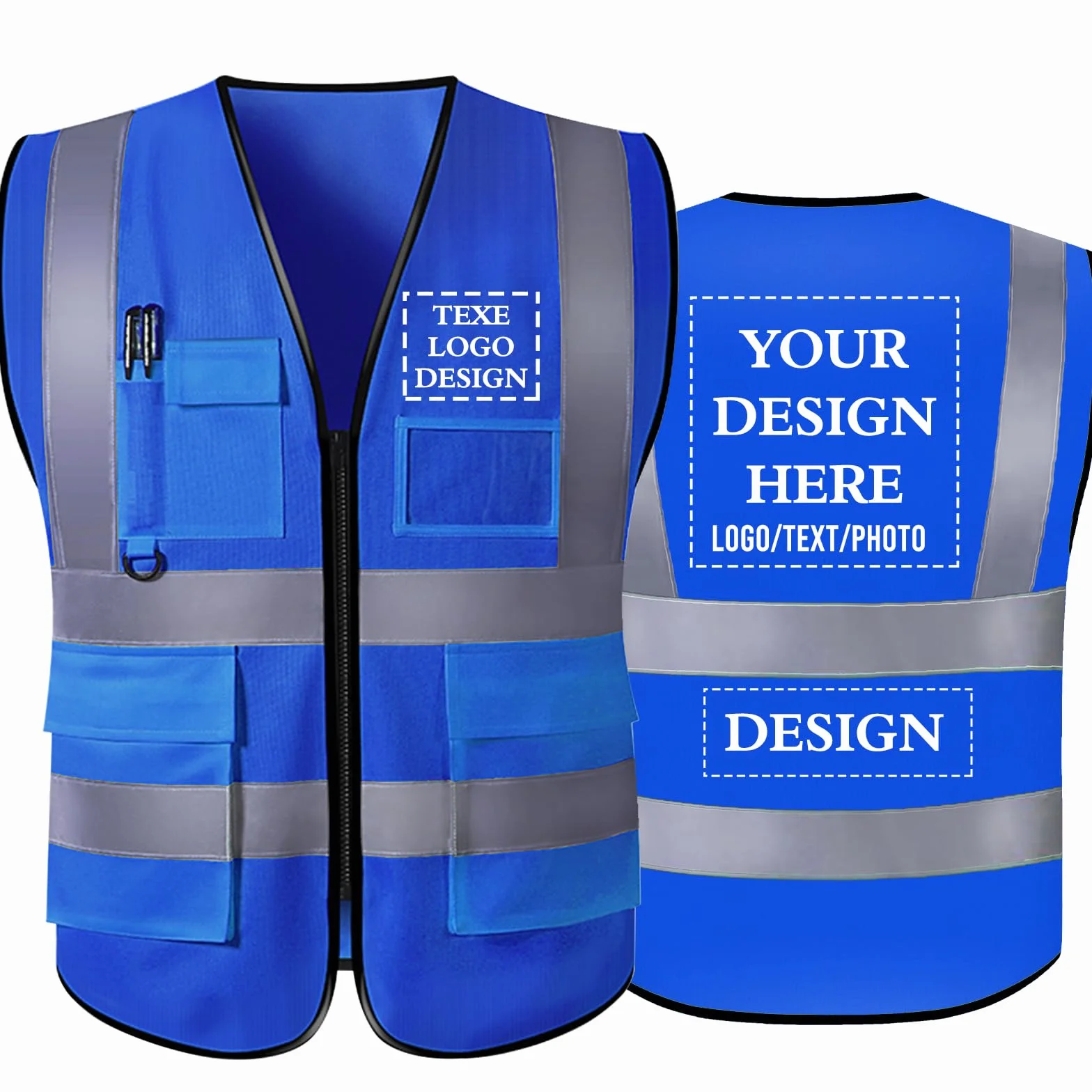 Chaleco de Seguridad Personalizado con Logotipo para Hombre— Chaleco de Trabajo Reflectante con Bolsillo — Chaleco de Alta Visibilidad (Tallas S-5XL)