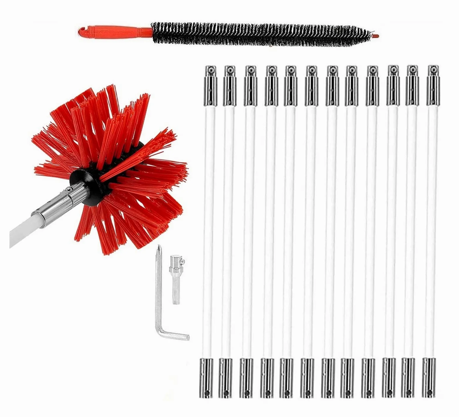 Kit De Deshollinador For Estufa De Pellets, Kit De Cepillo De Limpieza Giratorio, Varillas Flexibles De Nailon, Kit De Deshollinador For Uso Doméstico, Conductos(12 Rods,410mm)