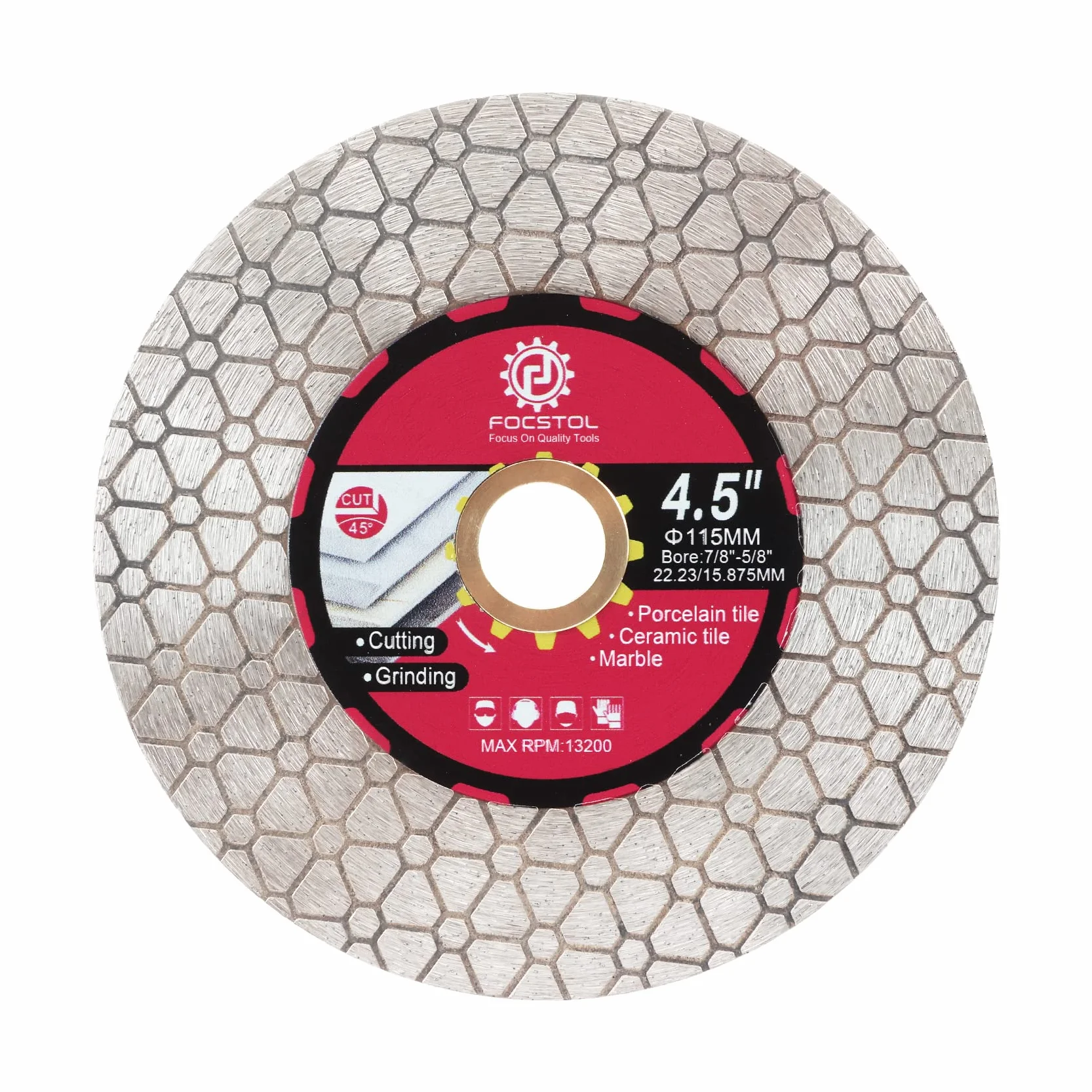 FOCSTOL Disco Diamante Porcelánico - 115mm x 22,23mm Disco de Corte Doble Lado para Corte y Molienda para Porcelánico Cerámica Azulejos Mármol Granito Piedra Artificial Cuarzo