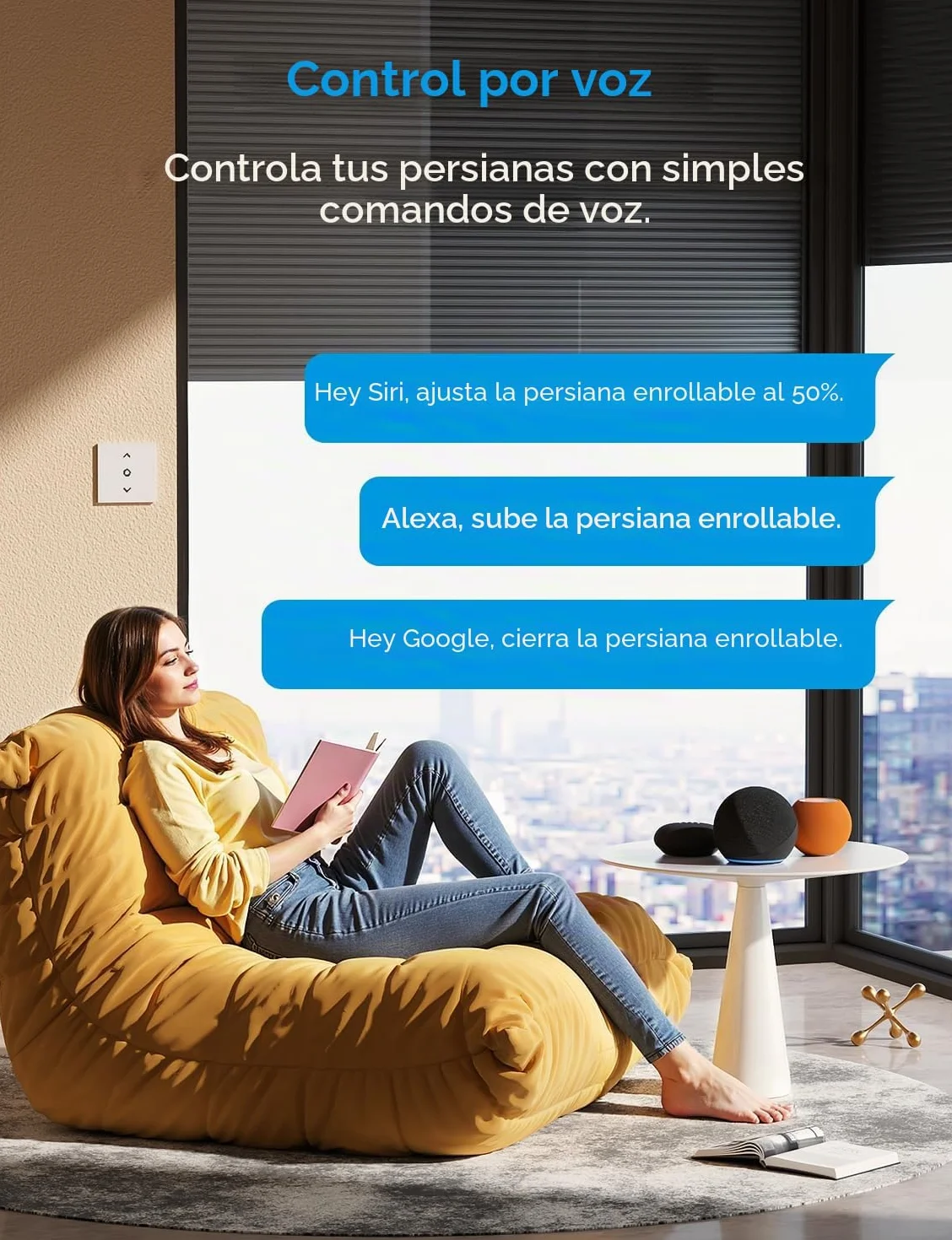 meross Matter Interruptor Persiana WiFi 80x80mm, Compatible HomeKit/Alexa/Google, Control Porcentaje/Voz/App/Programación, Control Local sin Internet, Respuesta Milisegundos (Necesita Neutro)