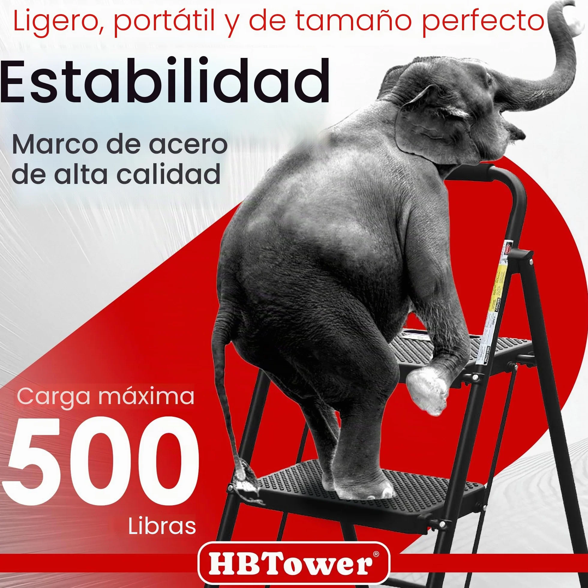 HBTower Escalera 3 Peldaños Plegable, Peldaños Antideslizantes con Asas Cómodas, Escalera Portátil de Acero, Negra