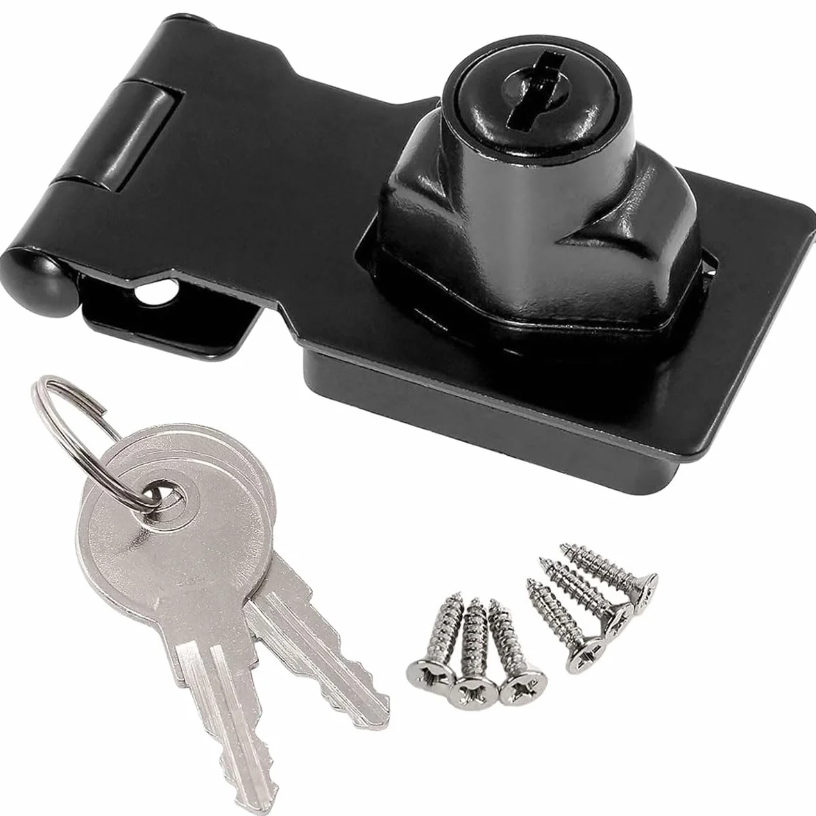 Cerradura de cerrojo de ángulo recto 90 grados con llave, cerrojo pequeño de seguridad para puerta, cobertizo (Black 2.5 Inch)
