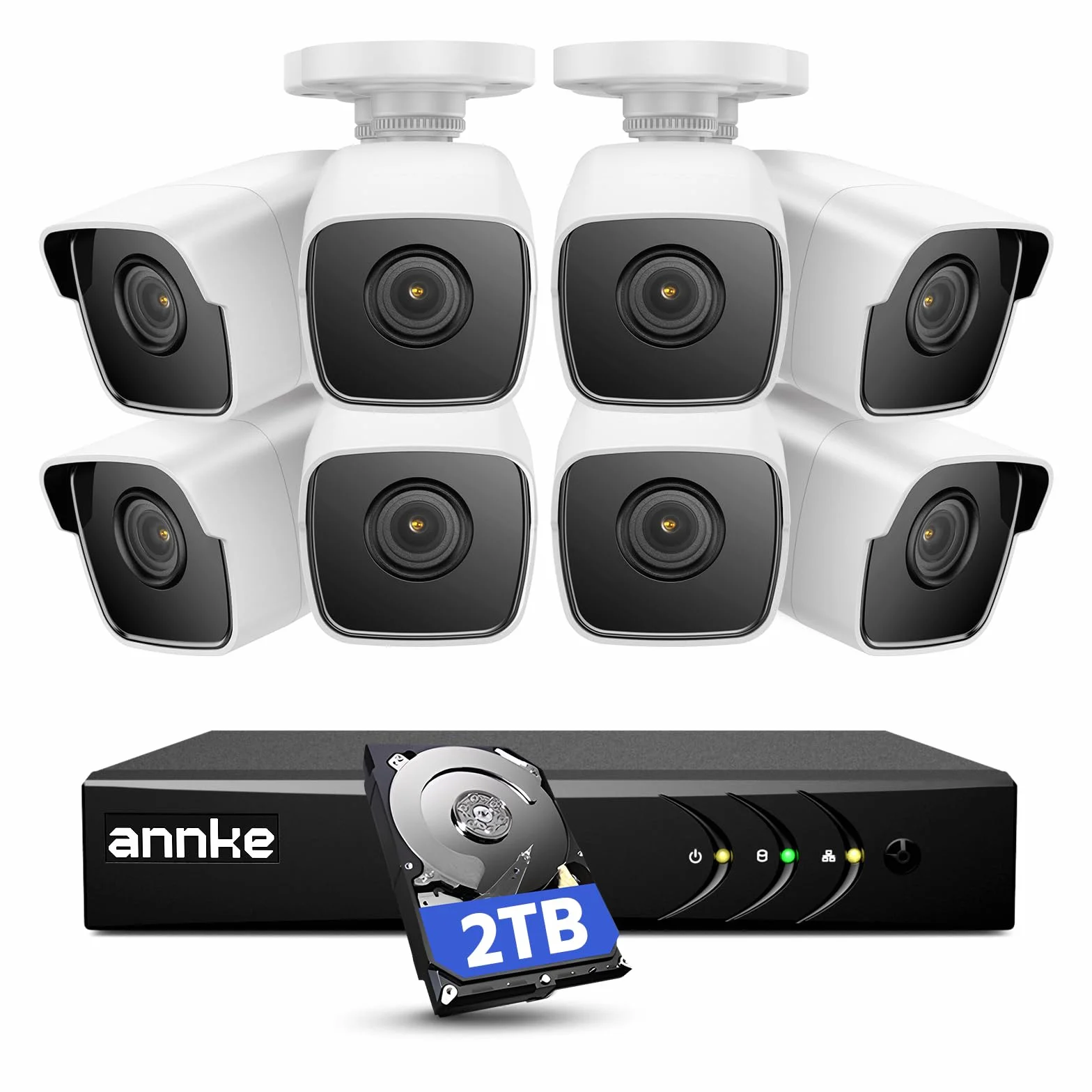 ANNKE 5MP Kit de Vigilancia Sistema Seguridad 8 Canales con AI Personas/Vehiculos, DVR 3K Lite con Disco Duro 2TB, 8X 5MP Cámaras Analógica CCTV para Exteriores, IP67 Impermeable