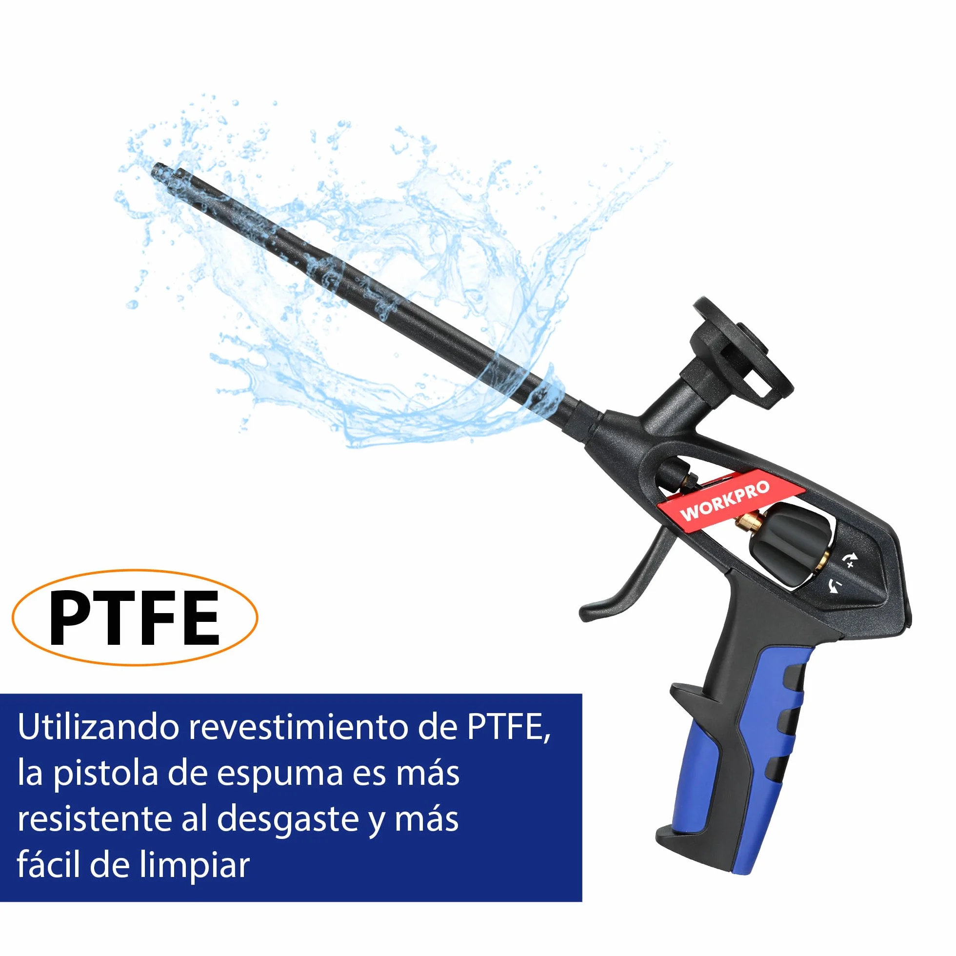 WORKPRO Pistola Espuma Poliuretano,Pistola para Espuma Profesional, Pistola Poliuretano Recubierta de PTFE, Pistola de Espuma con Boquilla de Cobre, Rellenar y Sellar Proyectos de Bricolaje