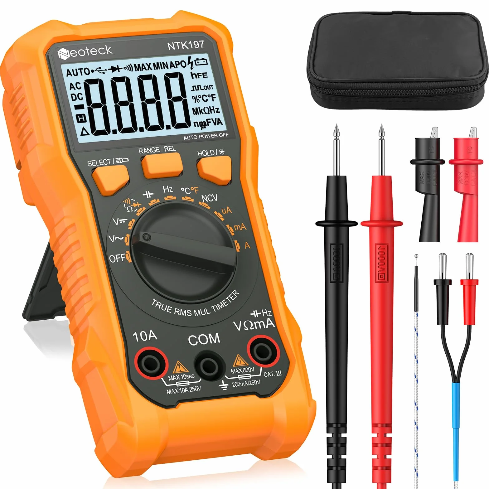 Neoteck Multimetro Digital 2000 Conteos Tester Electricista CA/CC Tensión Resistencia Capacitancia NCV
