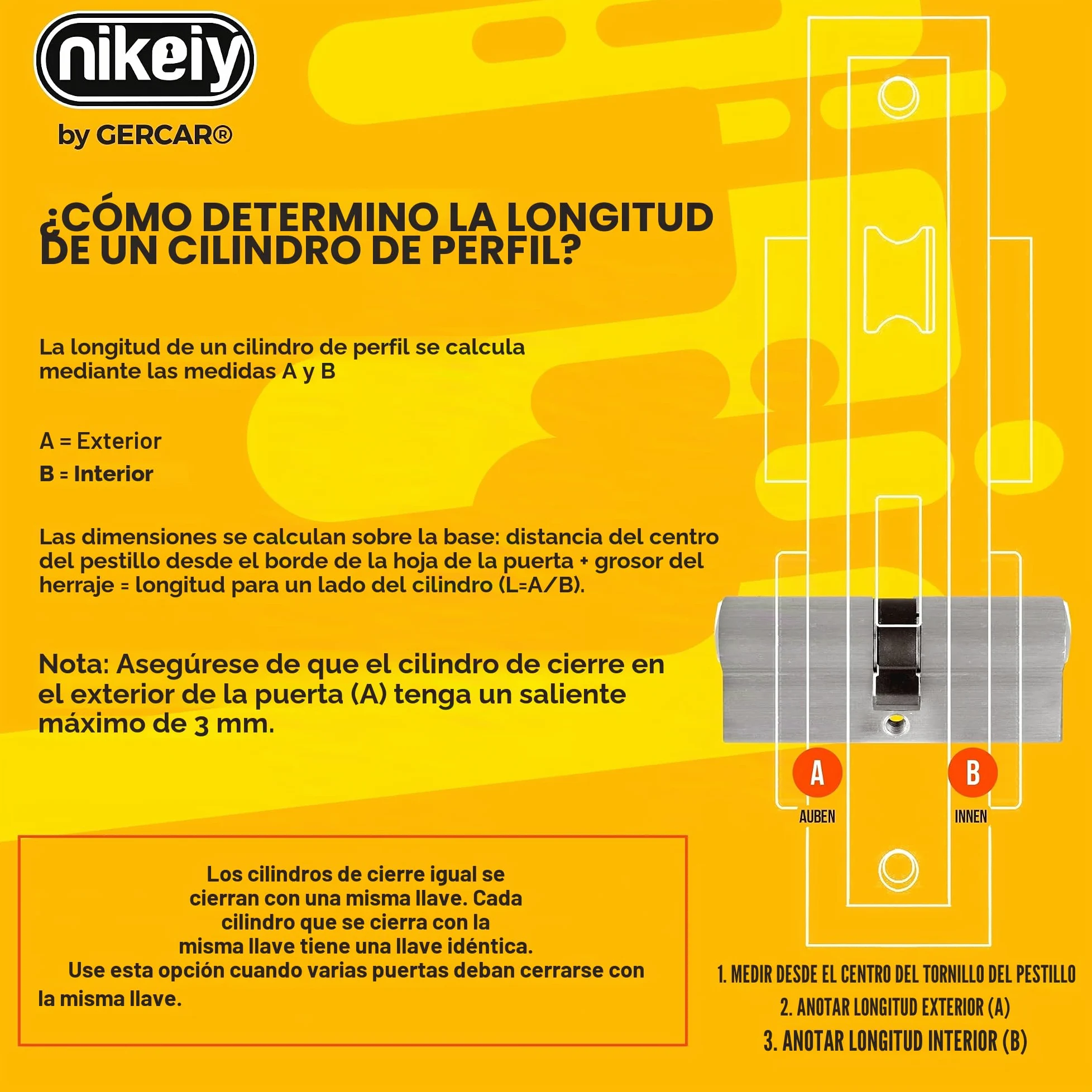 GERCAR 6 cilindros cilíndricos de cierre uniforme 35/35 incl. 30 llaves, cilindro de 70 mm, cerradura de puerta con función de emergencia y peligro, juego de 3 unidades de cierre uniforme – Longitud: