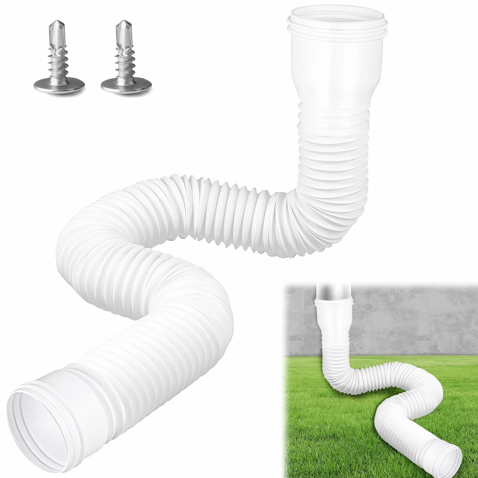 1 pieza de extensión flexible para canalones y bajantes, 80/100 mm extensible para canalon de 47 a 150 cm, extensión canalones pvc para lluvia tejado, blanco