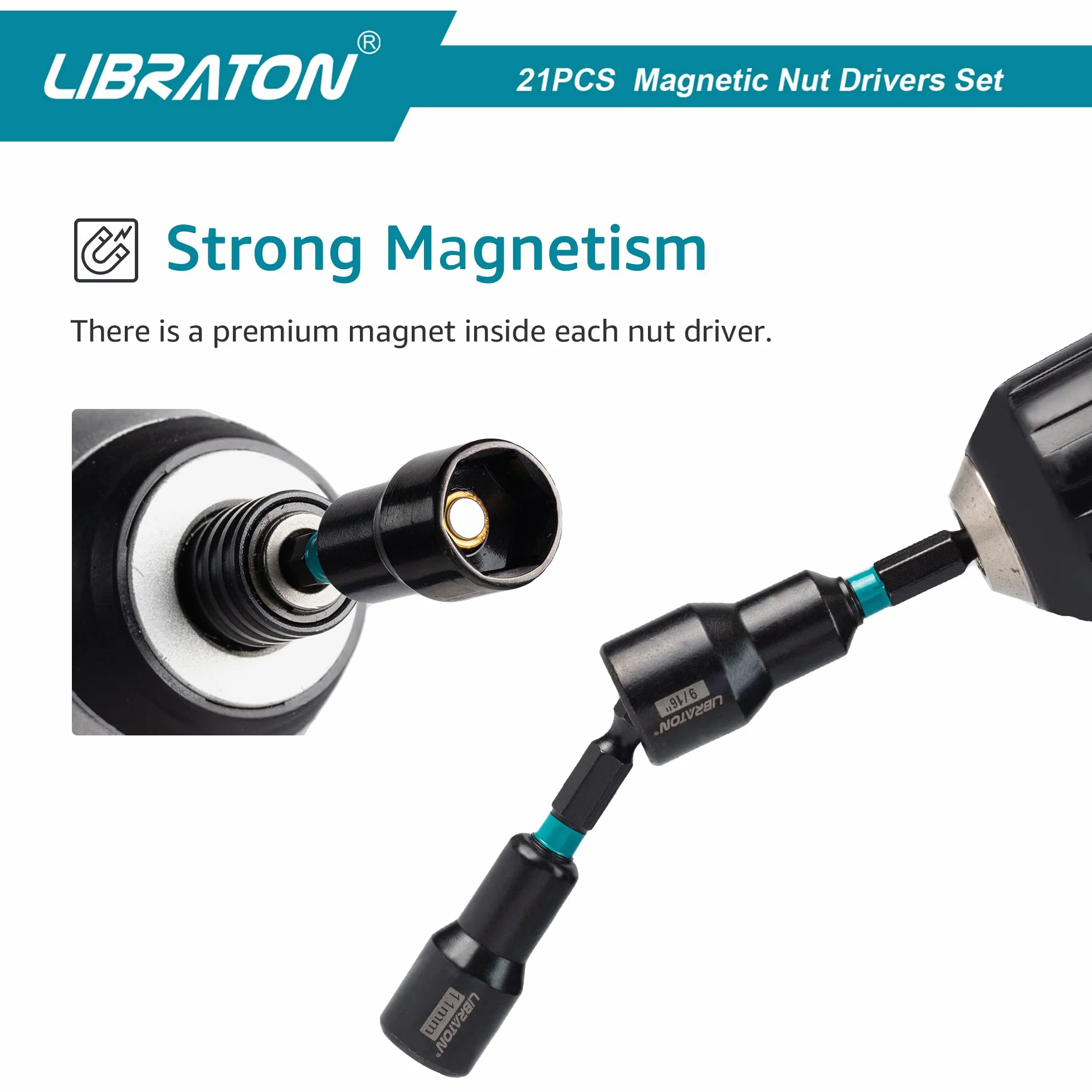 Libraton destornillador de tuercas magnéticas, juego de brocas para taladro de impacto de 1/4 ", destornillador de tuerca métrico y SAE, adaptadores de vaso de impacto, portapuntas, extensiones