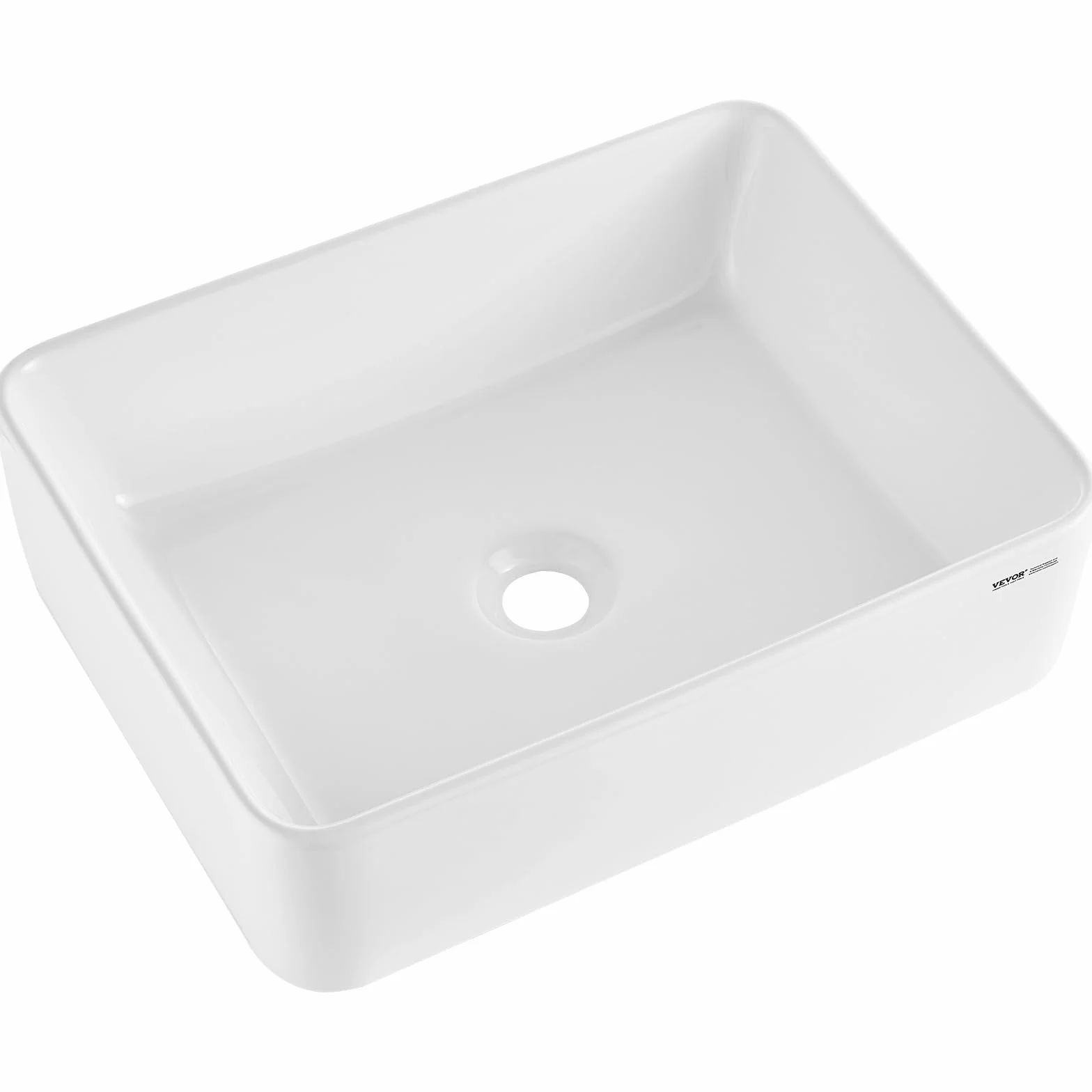 VEVOR Lavabo Rectangular, Lavabo de Cerámica Engrosada Blanca Brillante para Baño sobre Encimera, Estilo Moderno, Elegante y Luminoso, Perfecto para Baño, Hotel, Inodoro, 482 x 373 x 135 mm, φ 43 mm