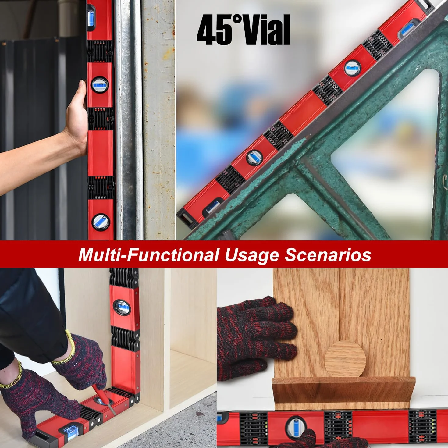 N&S Juvyig - Herramienta de nivel plegable multifunción – Instrumentos de medición multi-ángulo para trabajar la madera – Nivelación precisa en cualquier posición con regla magnética (aleación)