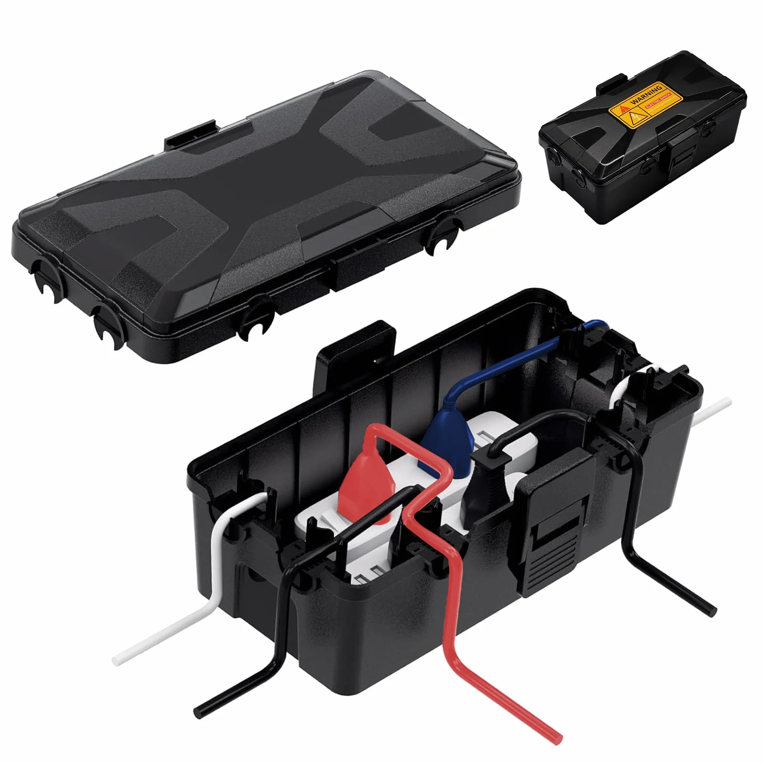 Caja de Cable Resistente al Agua IP54 26,1×15×9,4 cm Caja Eléctrica Exterior con 6 Salidas de Cables para Enchufes Extensiones Temporizadores y accesorios Eléctricos Resistente a la Intemperie(Negro)