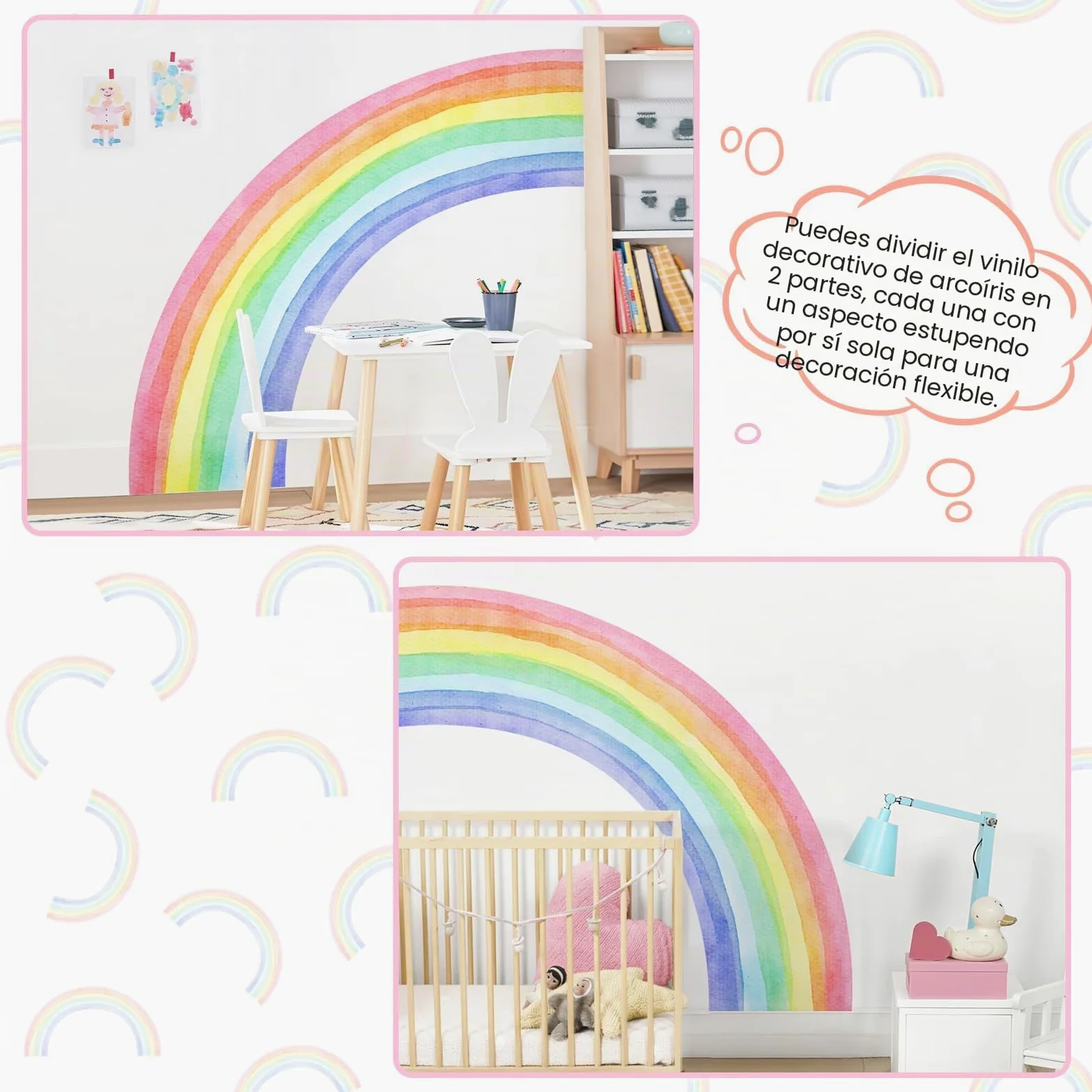 Supzone Pegatinas de Pared Arco Iris 210x108CM Grande Vinilos Decorativos Mural de Acuarela Adhesivos Pared para Dormitorio Niños Guardería Sala de Estar Sala de Juegos