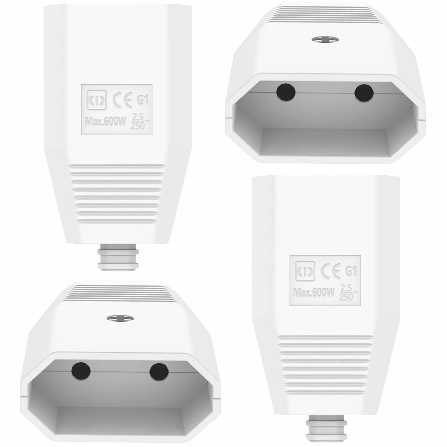 Conectores europeos planos Schuko 250V IP20 goma protección contra torceduras 4 piezas blanco
