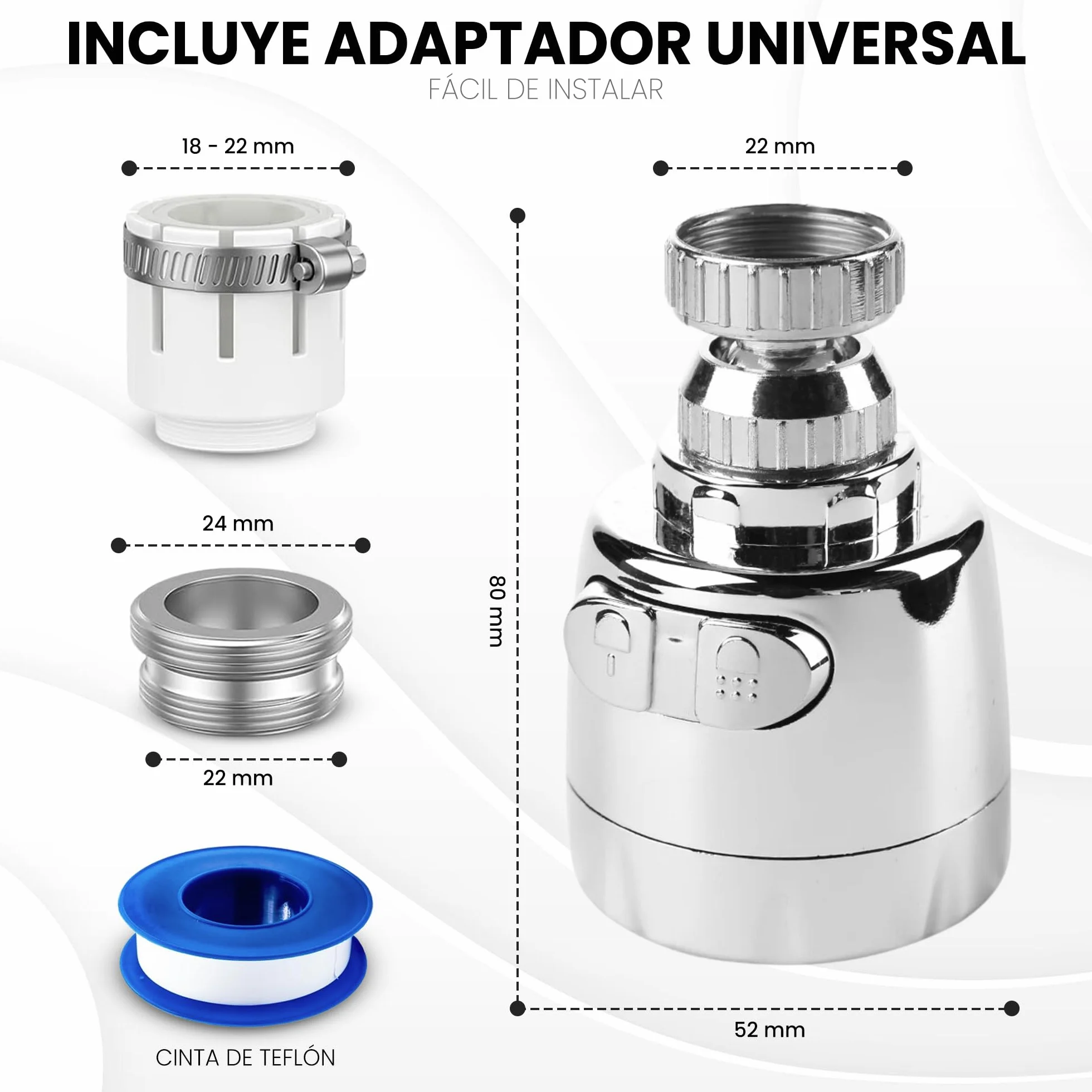 CARBOU Aireador para grifo cocina 360º, difusor giratorio, 2 modos, ABS
