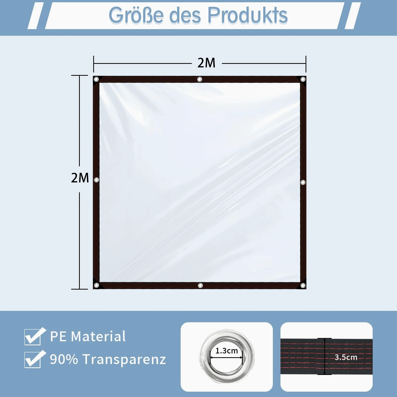 Lona Impermeable Transparente con Ojales, para Muebles de jardín, para Exteriores, Impermeable, Aislamiento de Plantas, Resistente al Polvo, con Cuerda de 2 x 2 m