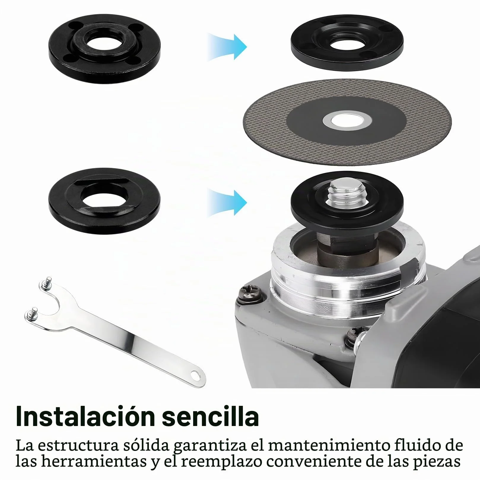 7 Pcs Llave Amoladora Angular, 140 mm Tuercas Llave de ángulo de Brida, incluye 6 Tuercas de Amoladora Angular Bridas de Metal, Llave de Amoladoras Angulares