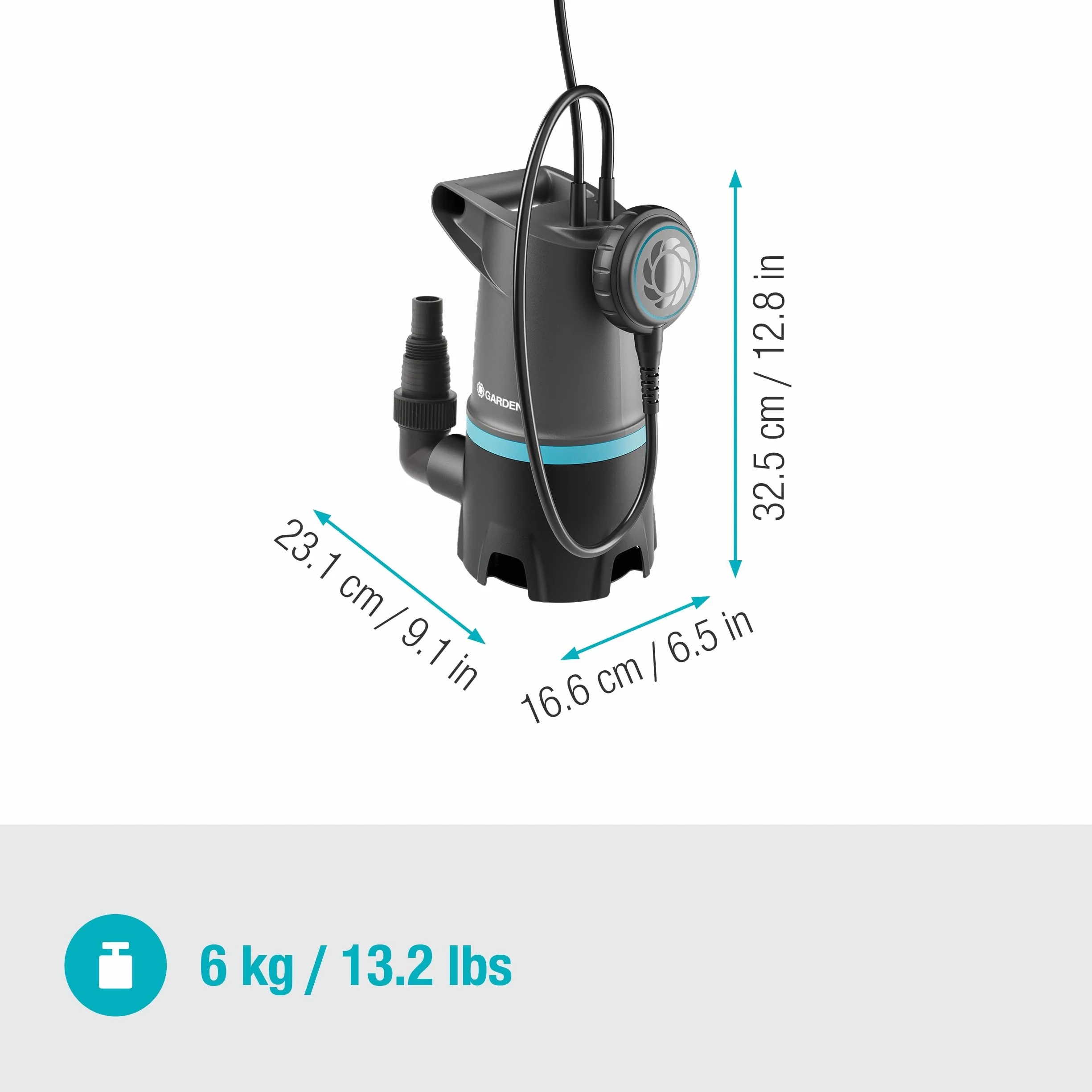 GARDENA Bomba sumergible 2 en 1 para aguas sucias 20000 BASIC, 20.000 l/h