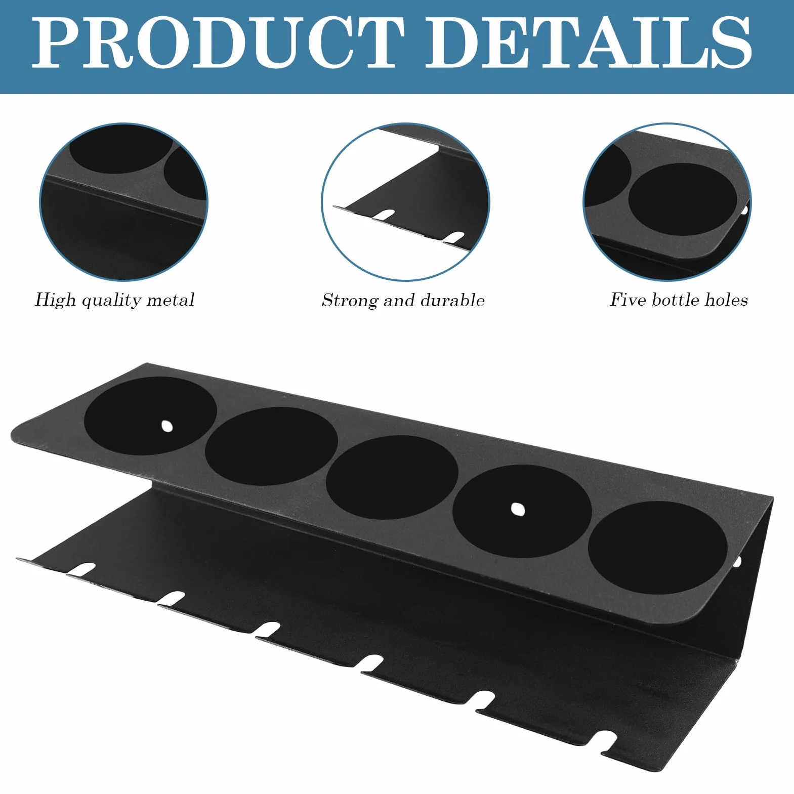 Estante de pared para botellas de spray, estante de almacenamiento, soporte para latas, soporte para espray con 5 agujeros y 6 soportes para latas para garaje y hogar