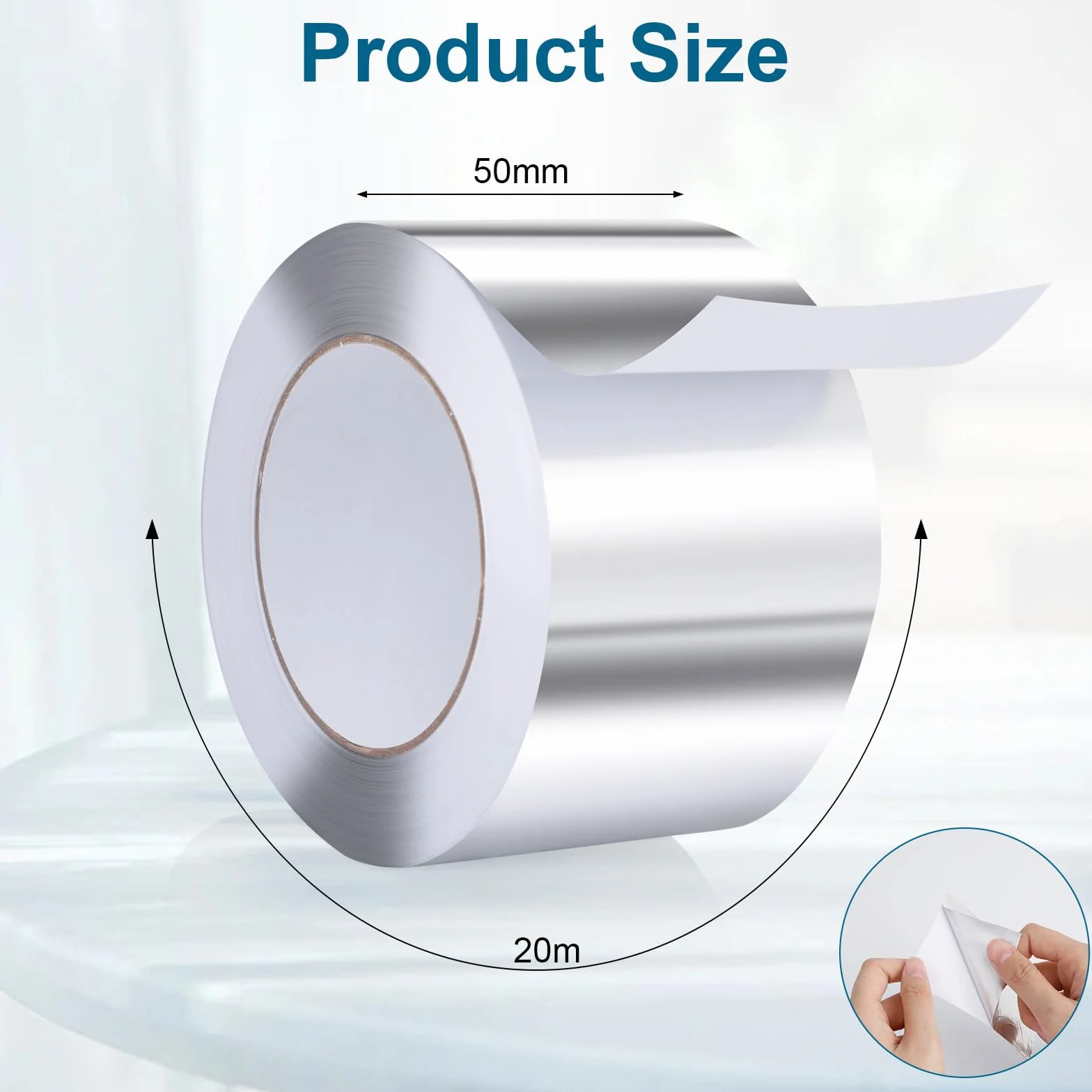 AiQInu Cinta de Aluminio 50mmX20m,Cinta Aluminio Adhesiva Impermeable y Resistente al Calor,Cinta Selladora Metálica para Conductos de Aire Altas y Bajas Temperaturas