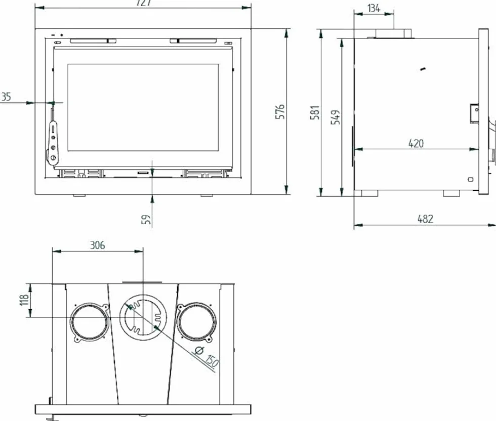Insertable Leña 70 cm IT-170 FM CALEFACCION Turbinas Interior Vermiculita Doble combustión