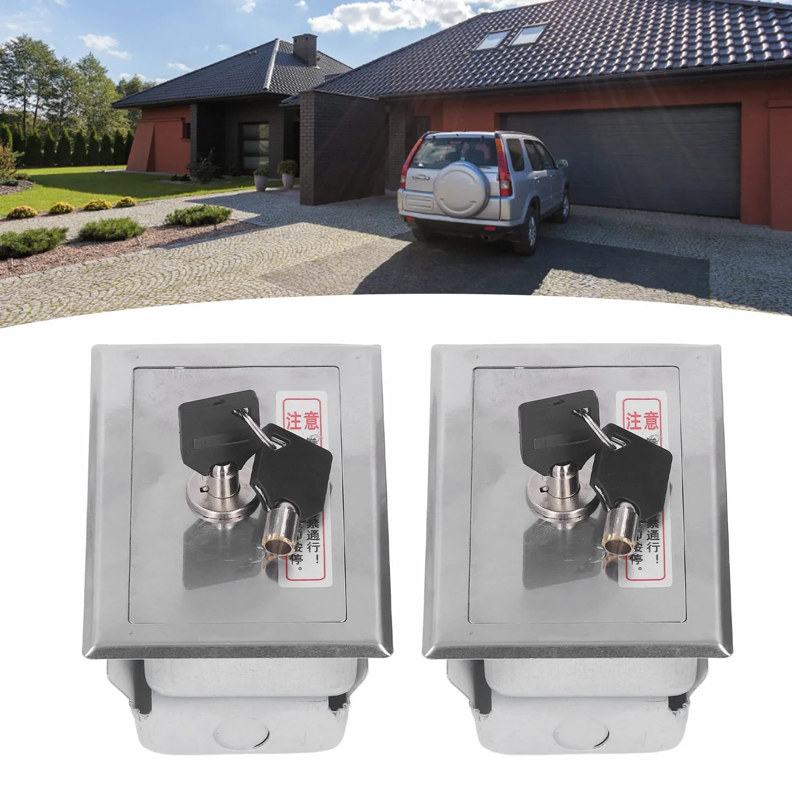 Persiana Enrollable con Cerradura de Llave, Caja de Interruptor de Llave de 2 Piezas de Acero Inoxidable Universal con Juego de Accesorios Sin Botones de Encendido para Puerta