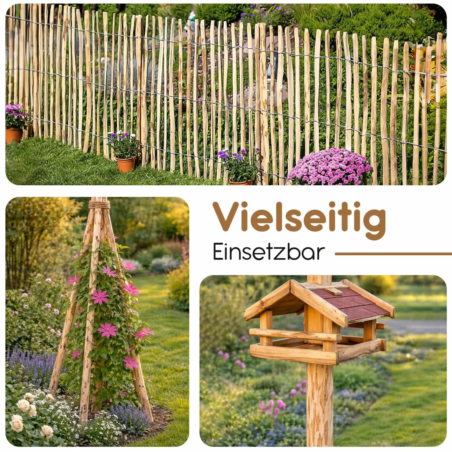BooGardi Juego de 5 postes de madera de avellana de 150 cm, muchos tamaños, postes de valla para su valla de estacas, valla de granja, valla de castaño, postes de estacas