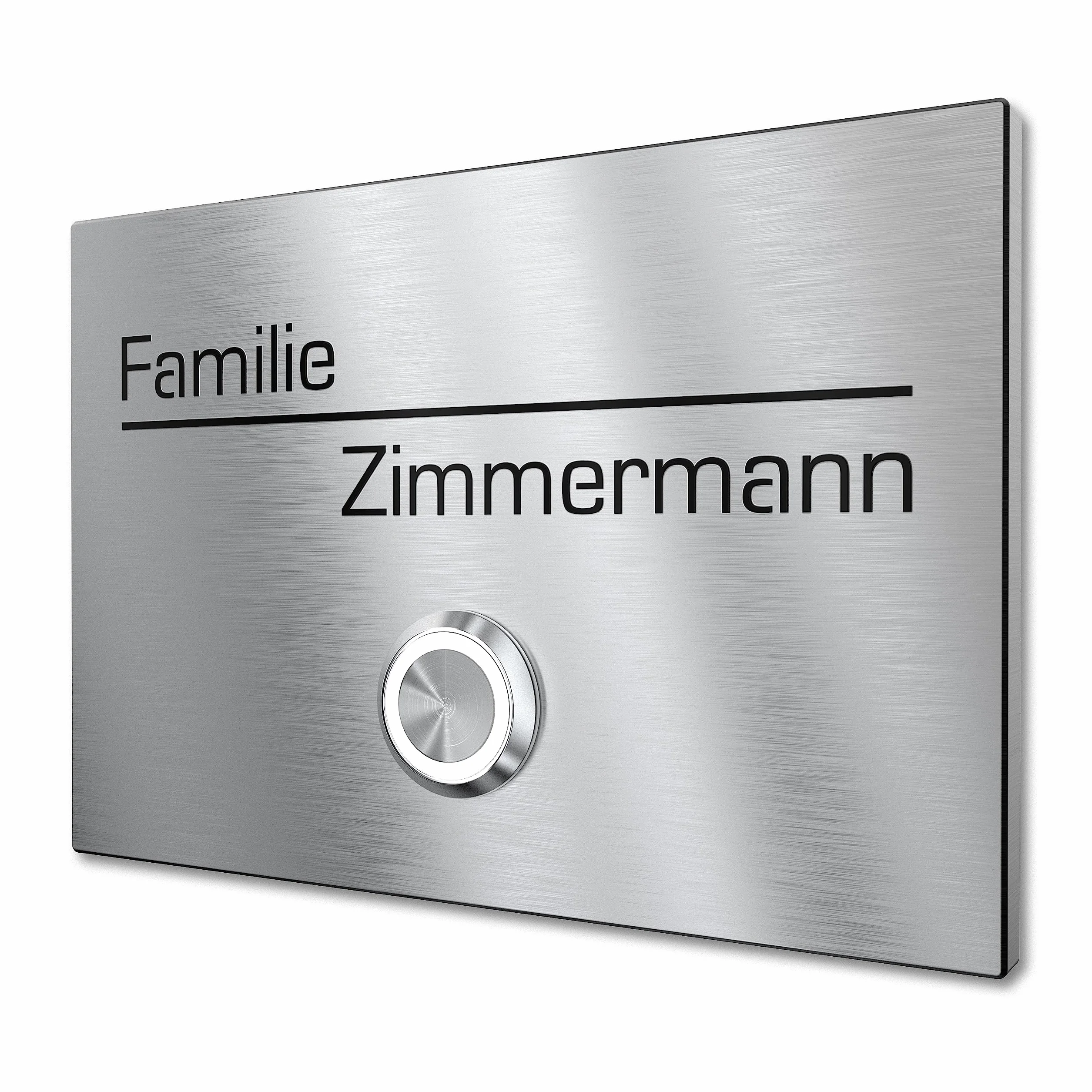 Placa de Timbre Graviers Design – Montaje en Superficie o Empotrado – Acero Inoxidable – Grabado Láser – Pulsador LED a Elegir – 80x60 a 160x120mm
