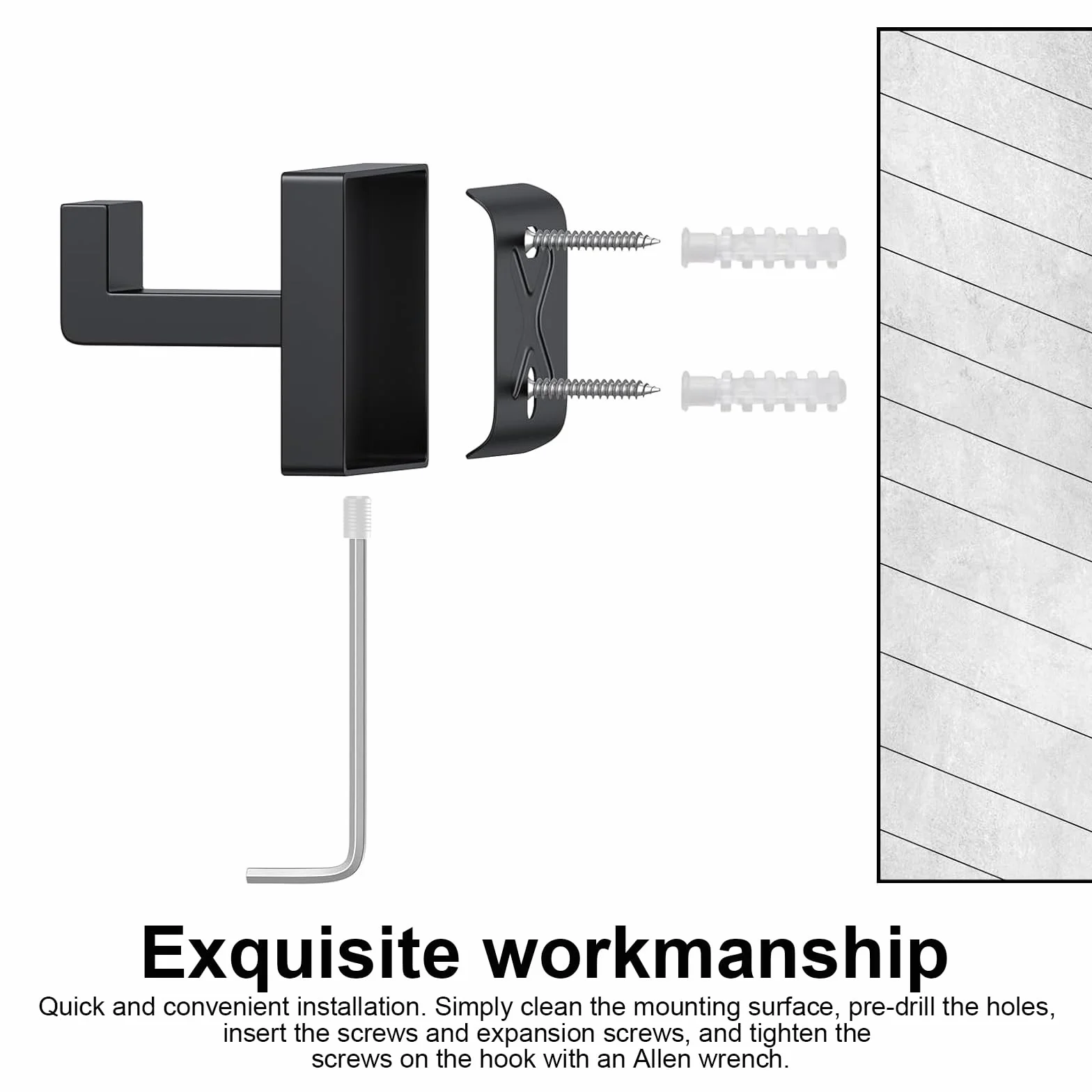 TIANLIN 3 Piezas Colgador Toalla Baño Acero Inoxidable Negro Ganchos Pared Cuadrado