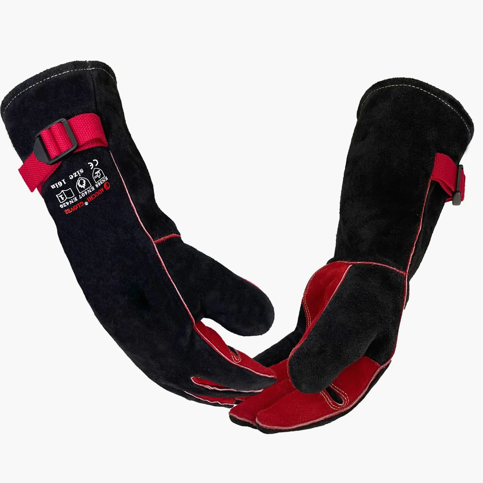 Guantes de soldadura de cuero con palma reforzada, guantes de fuego de manga larga resistentes al calor, guantes de horno para barbacoa Tig Mig