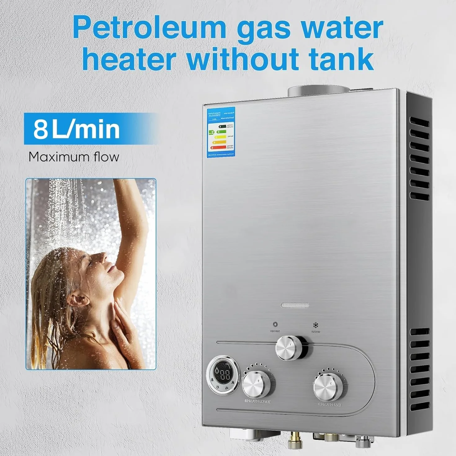 Calentador de Agua a Gas 8L 16KW Propano GLP para Casa Caravana Cabaña